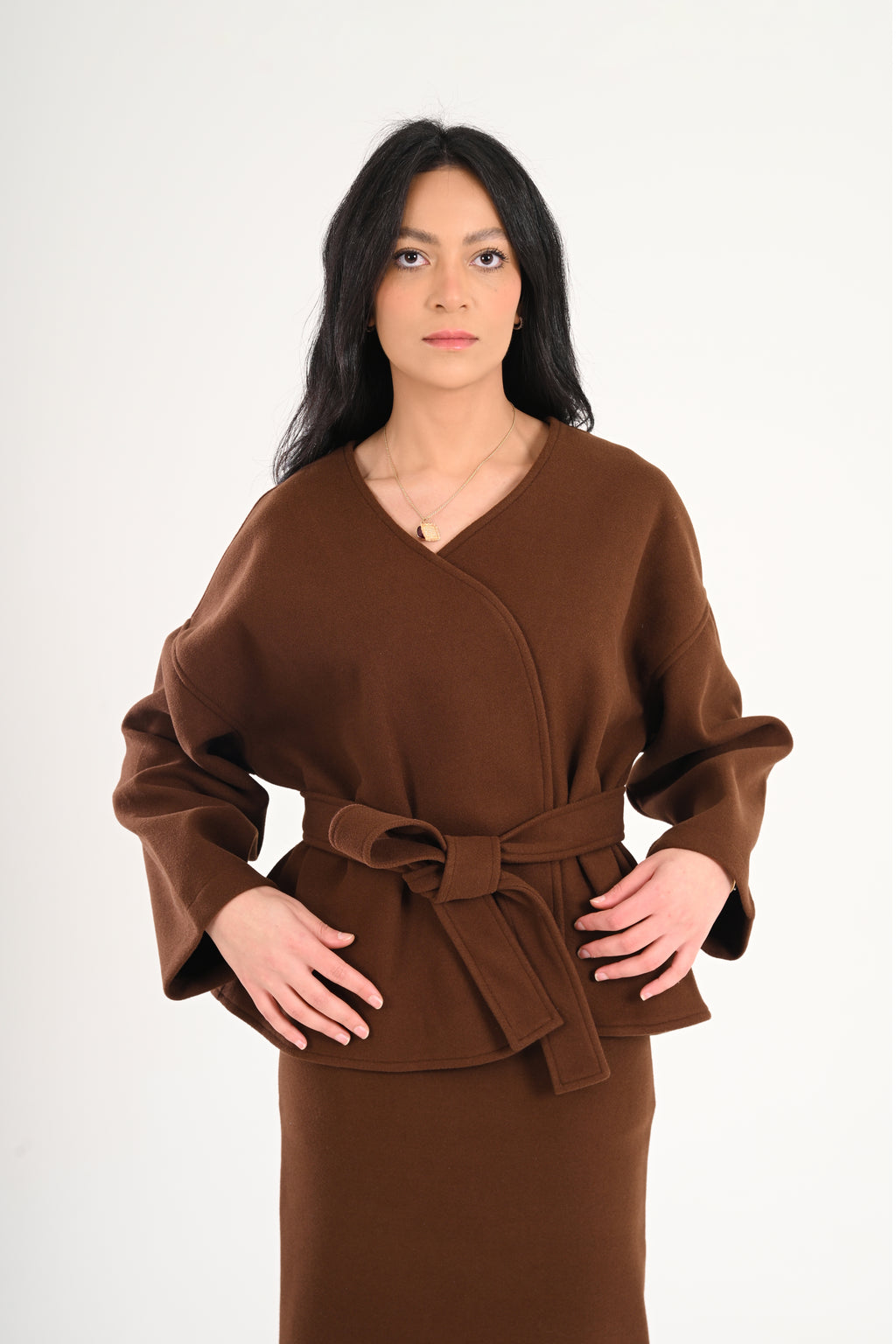 Luna Wool-Blend Wrap Top - Brown