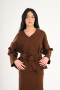 Luna Wool-Blend Wrap Top - Brown
