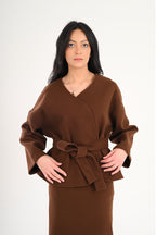 Luna Wool-Blend Wrap Top - Brown