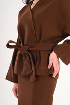 Luna Wool-Blend Wrap Top - Brown