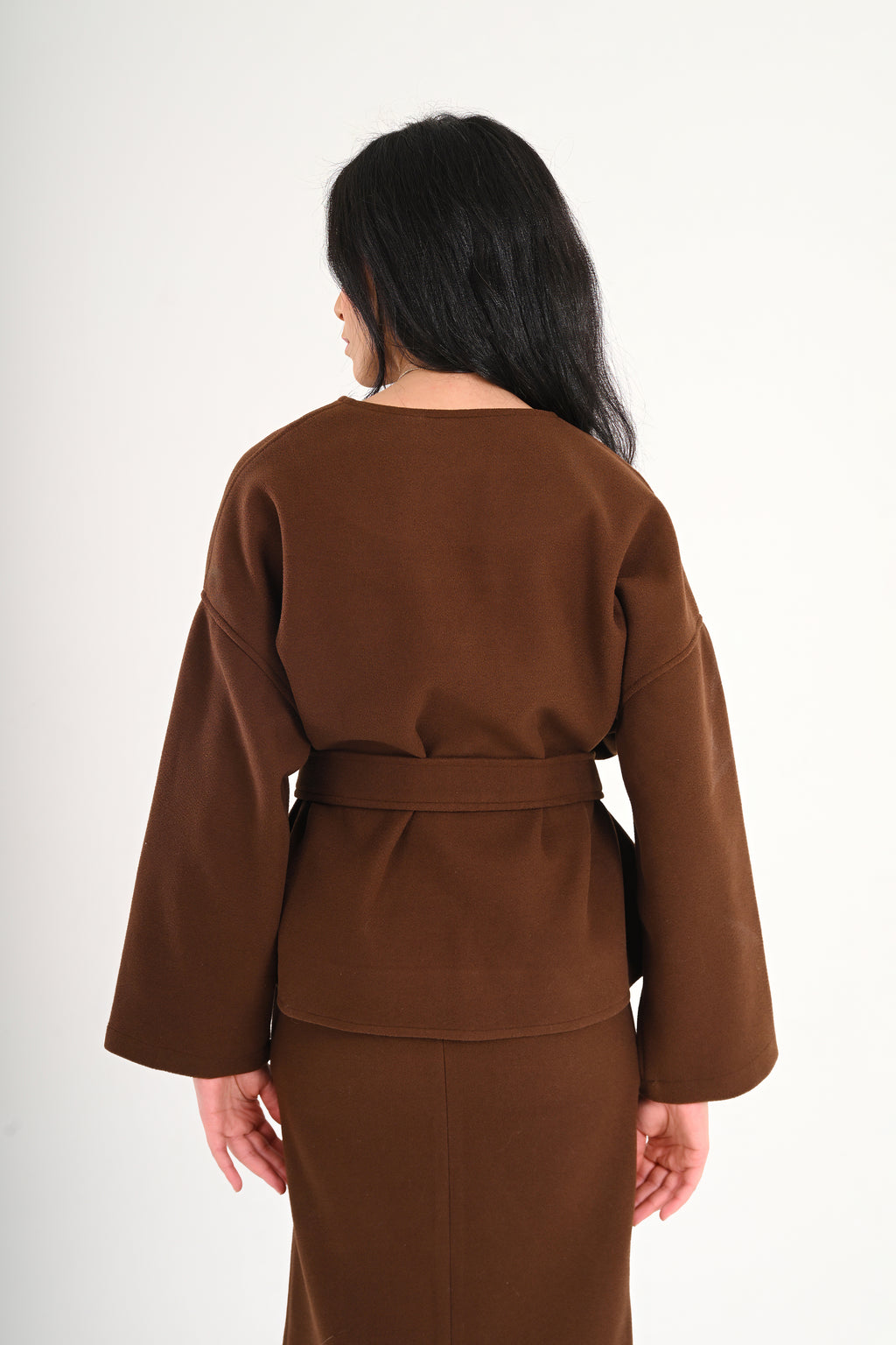 Luna Wool-Blend Wrap Top - Brown