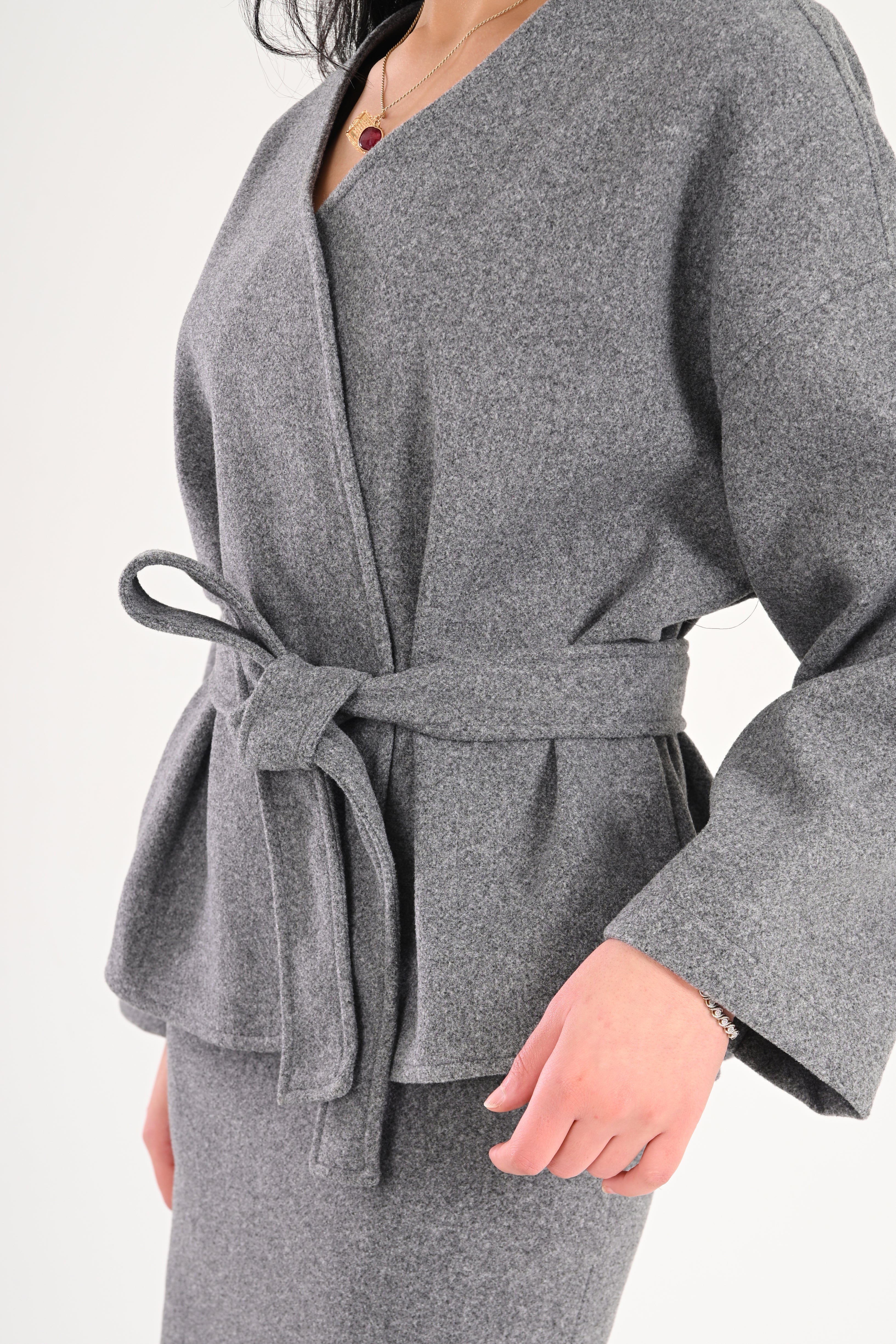 Luna Wool-Blend Wrap Top - Grey