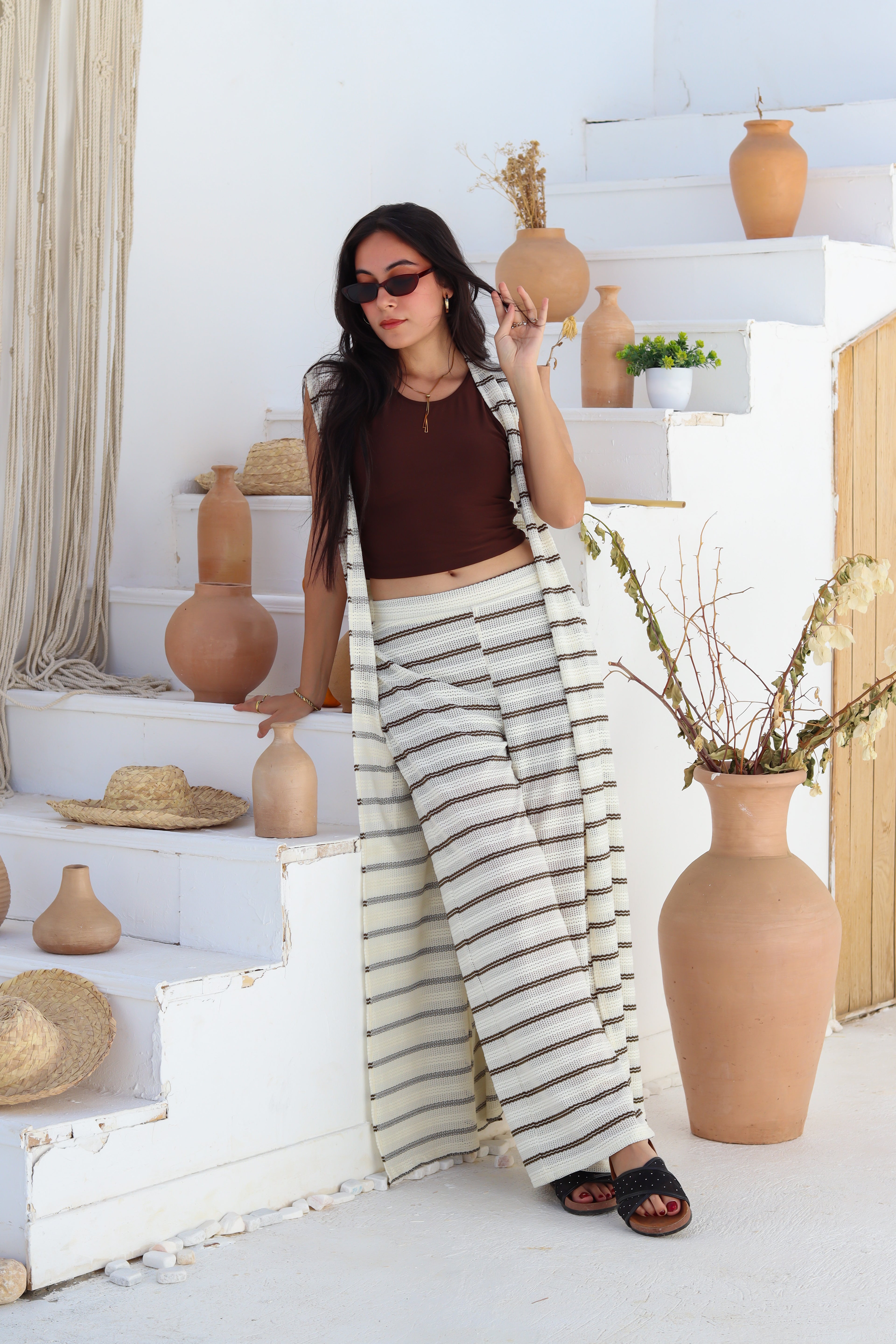 Wave Stripes Cardigan & Pants Set