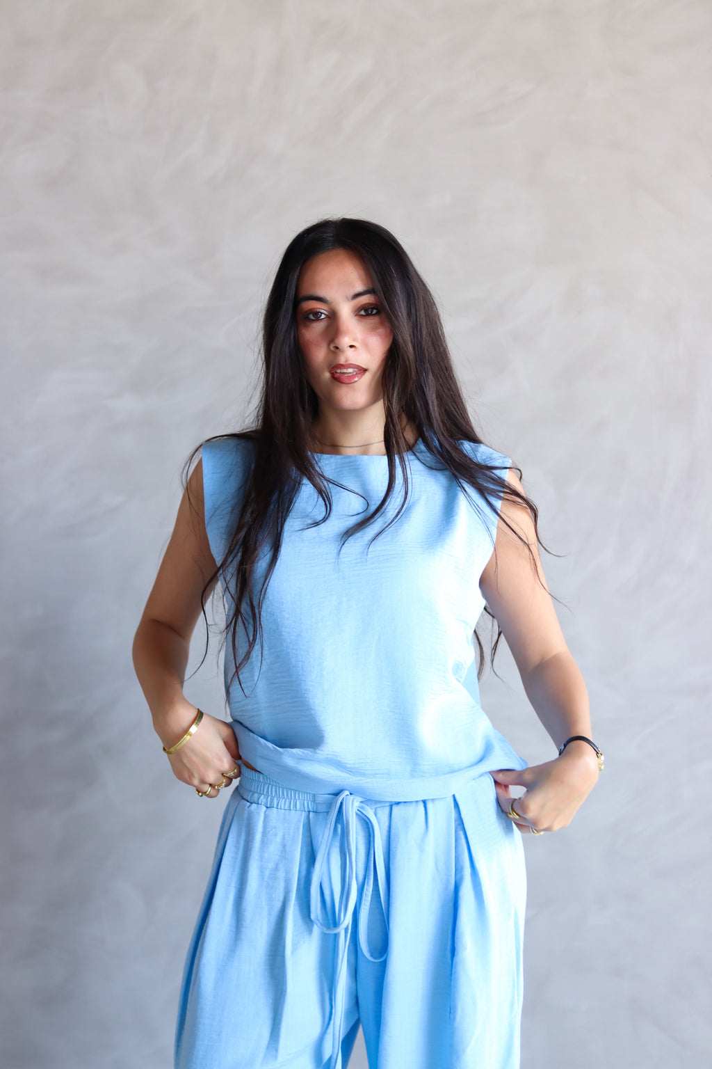 Linen Boxy Balloon Set in Light Blue