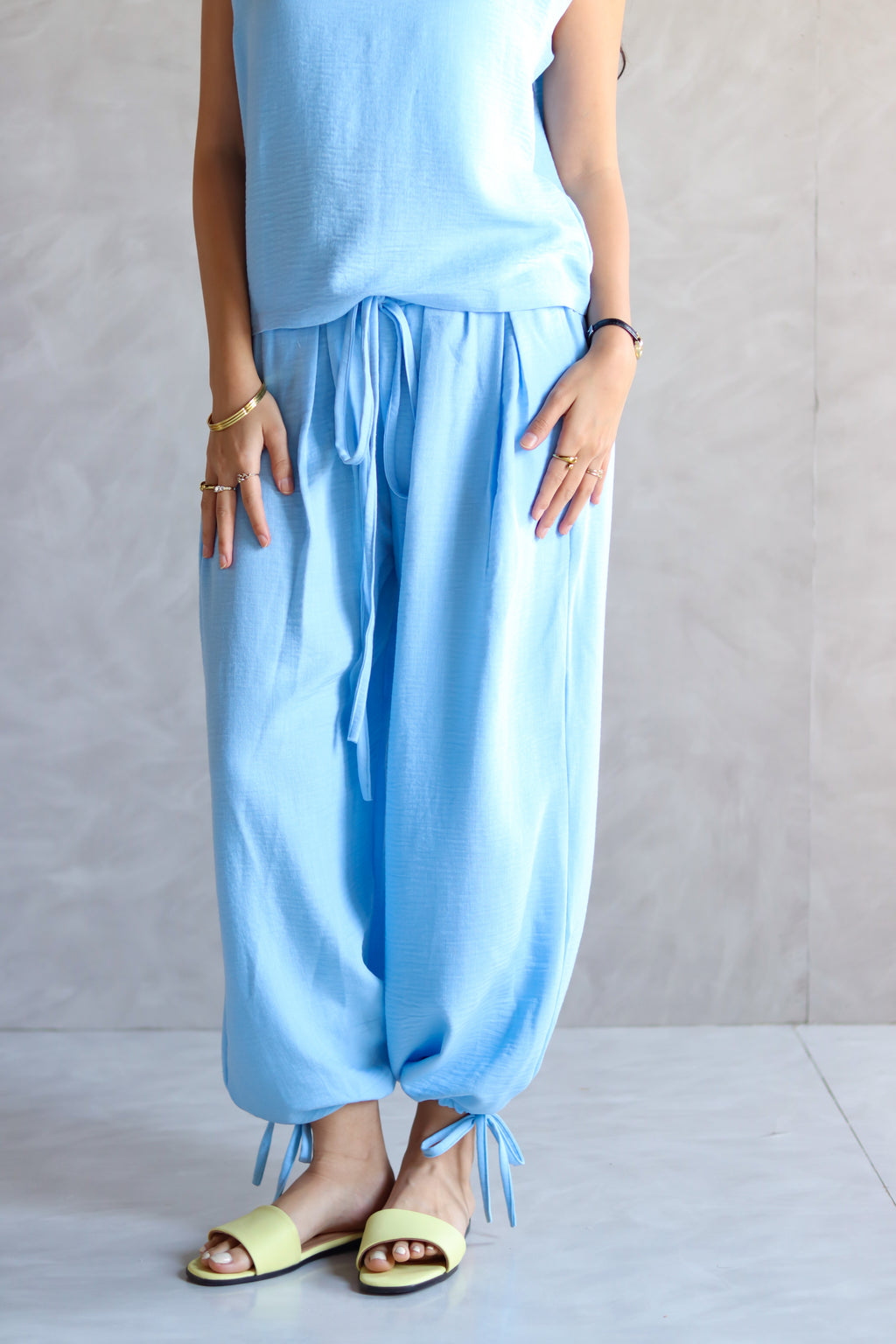 Linen Boxy Balloon Set in Light Blue