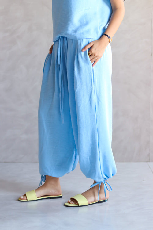 Linen Balloon Pants in Light Blue