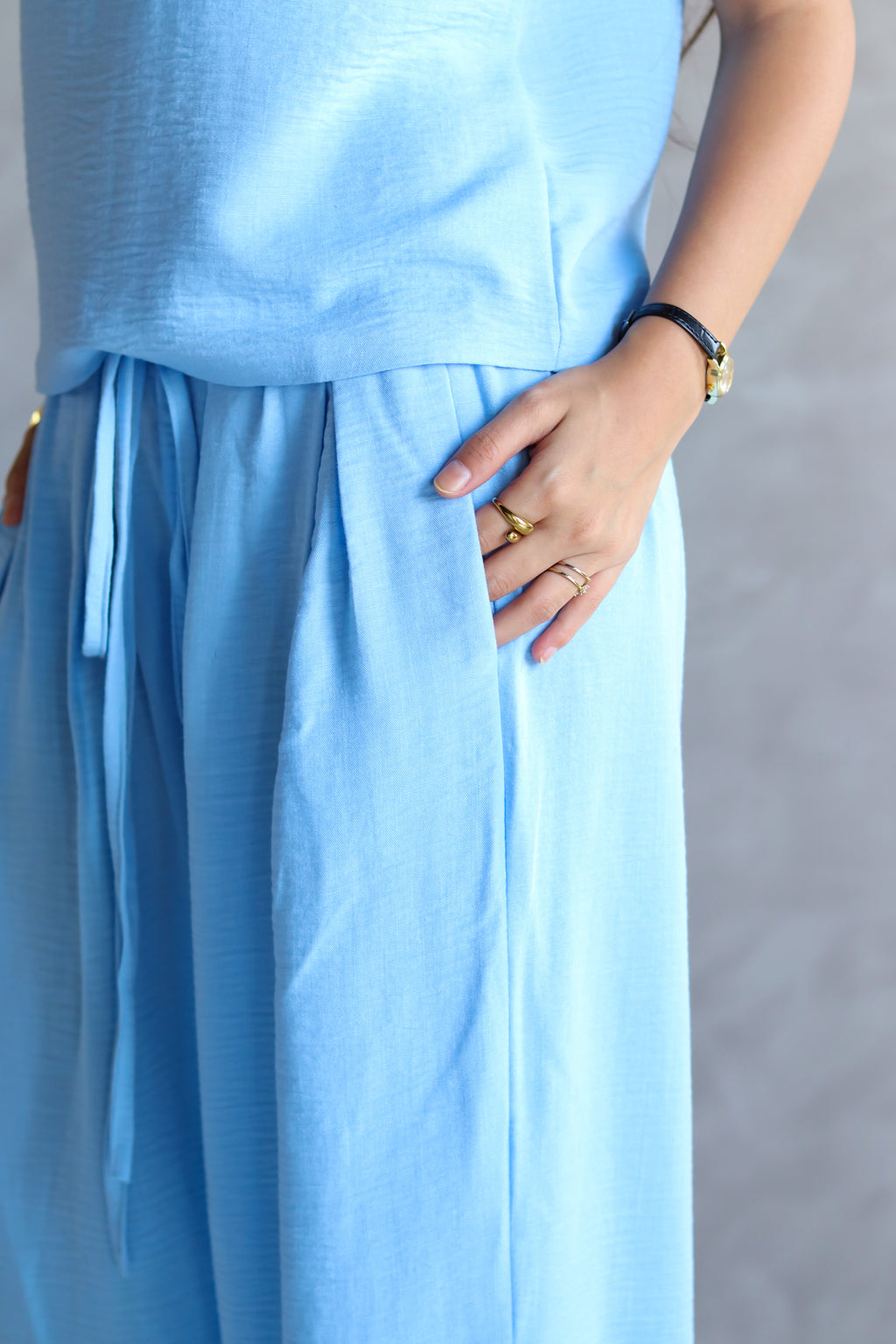 Linen Boxy Balloon Set in Light Blue