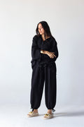Linen Oversized Wide Sleeves Balloon Set in Black