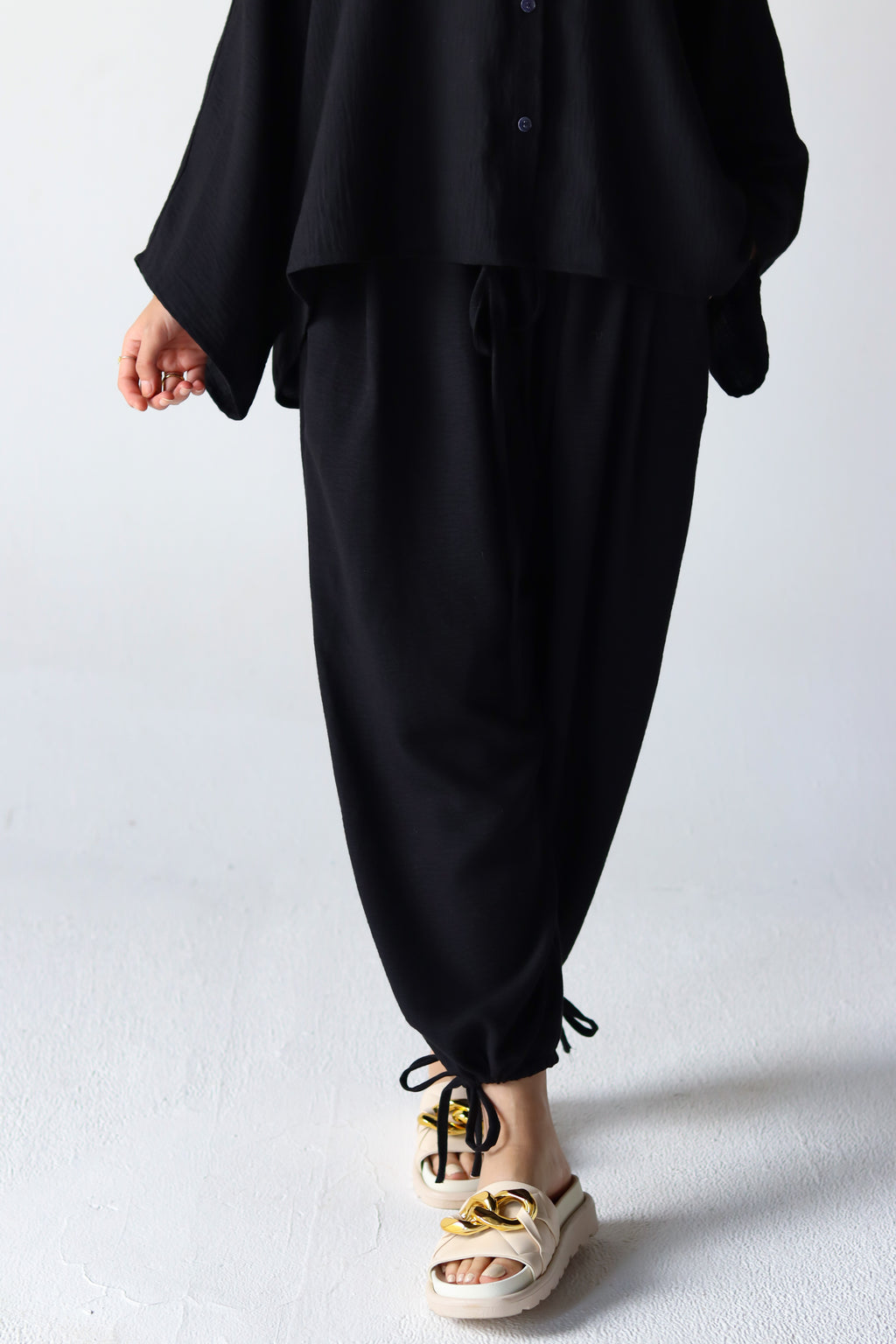Linen Oversized Wide Sleeves Balloon Set in Black