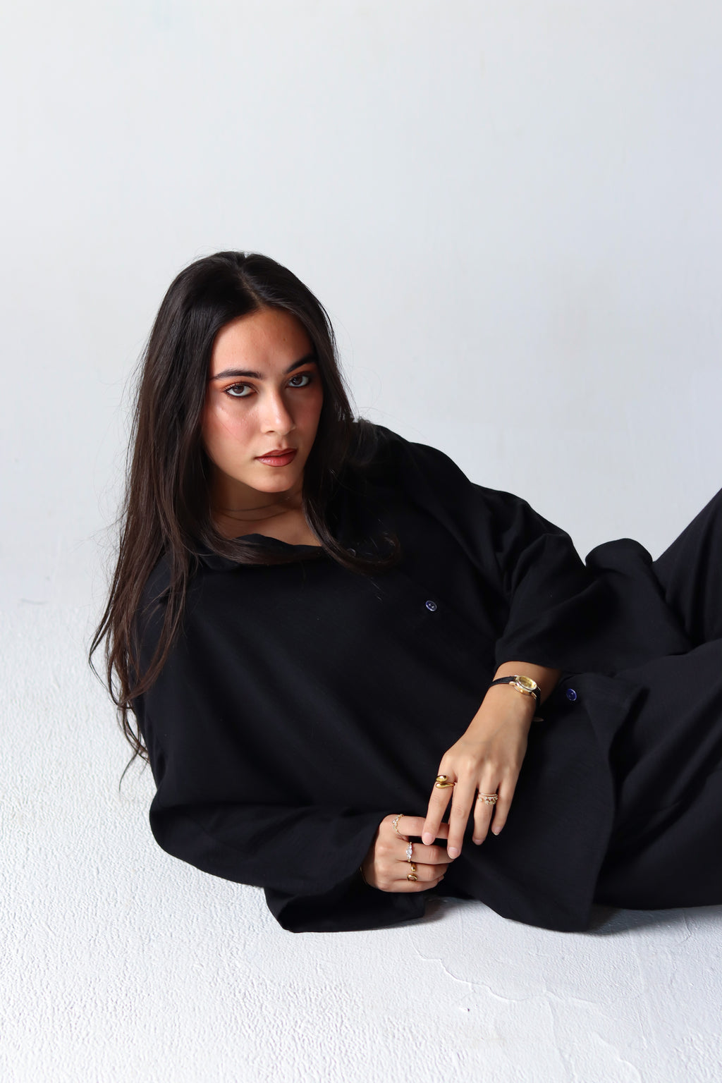 Linen Oversized Wide Sleeves Balloon Set in Black