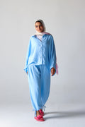 Linen Oversized Wide Sleeves Balloon Set in Light Blue