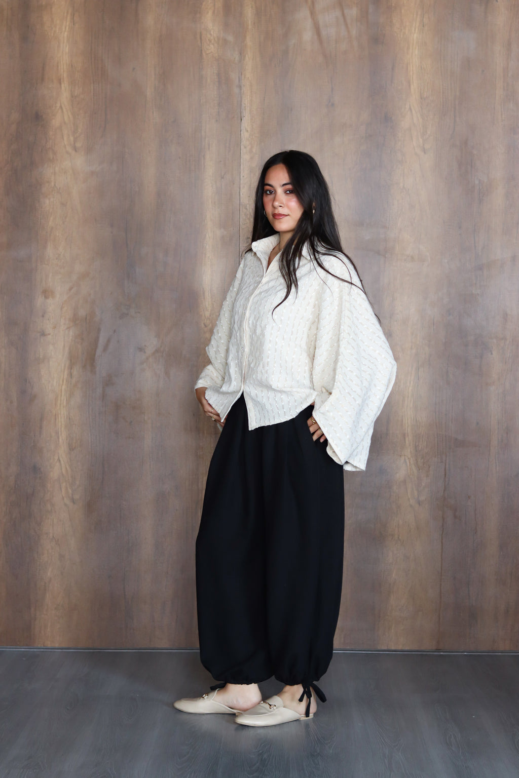 Linen Striped Top in Off-white