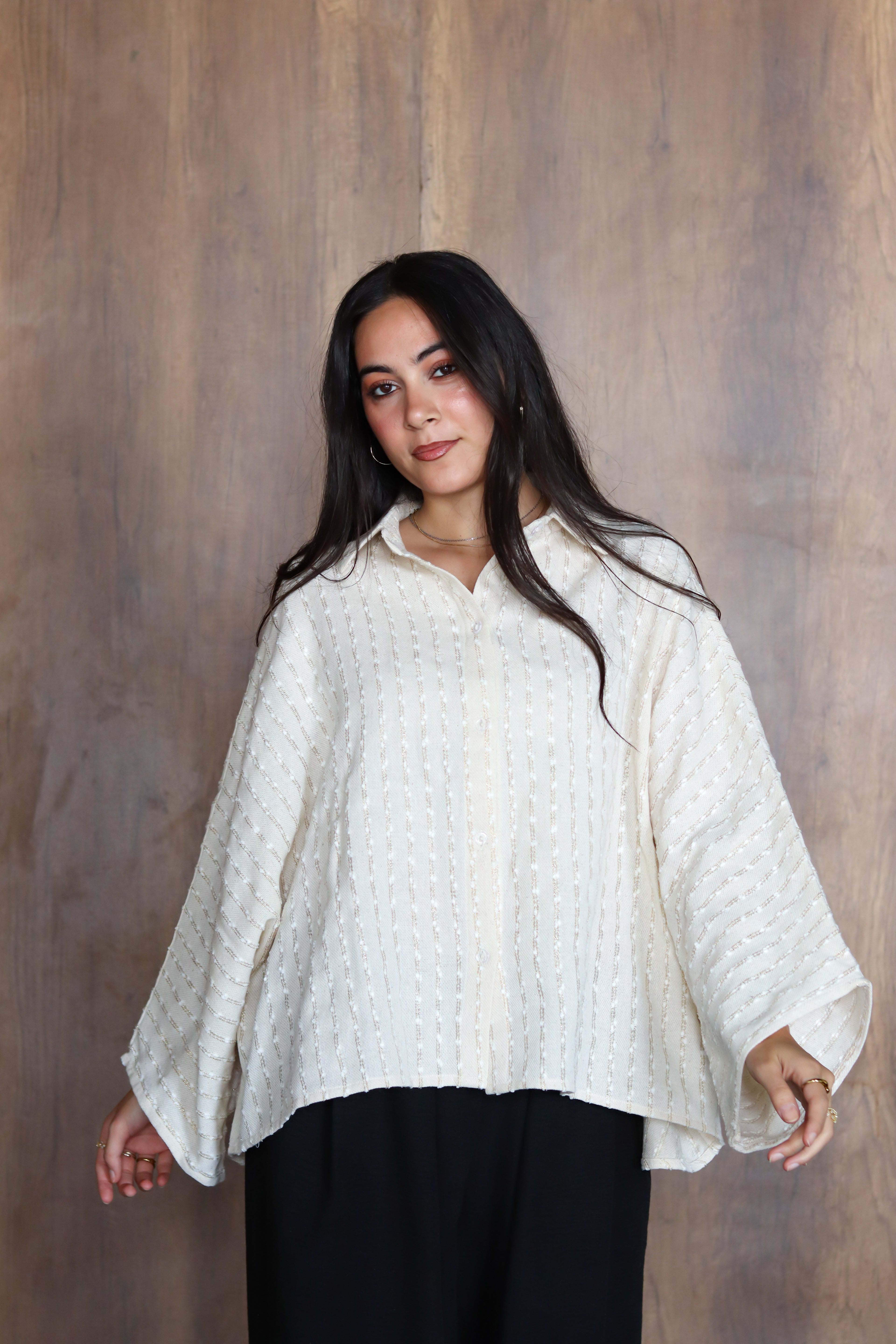 Linen Striped Top in Off-white