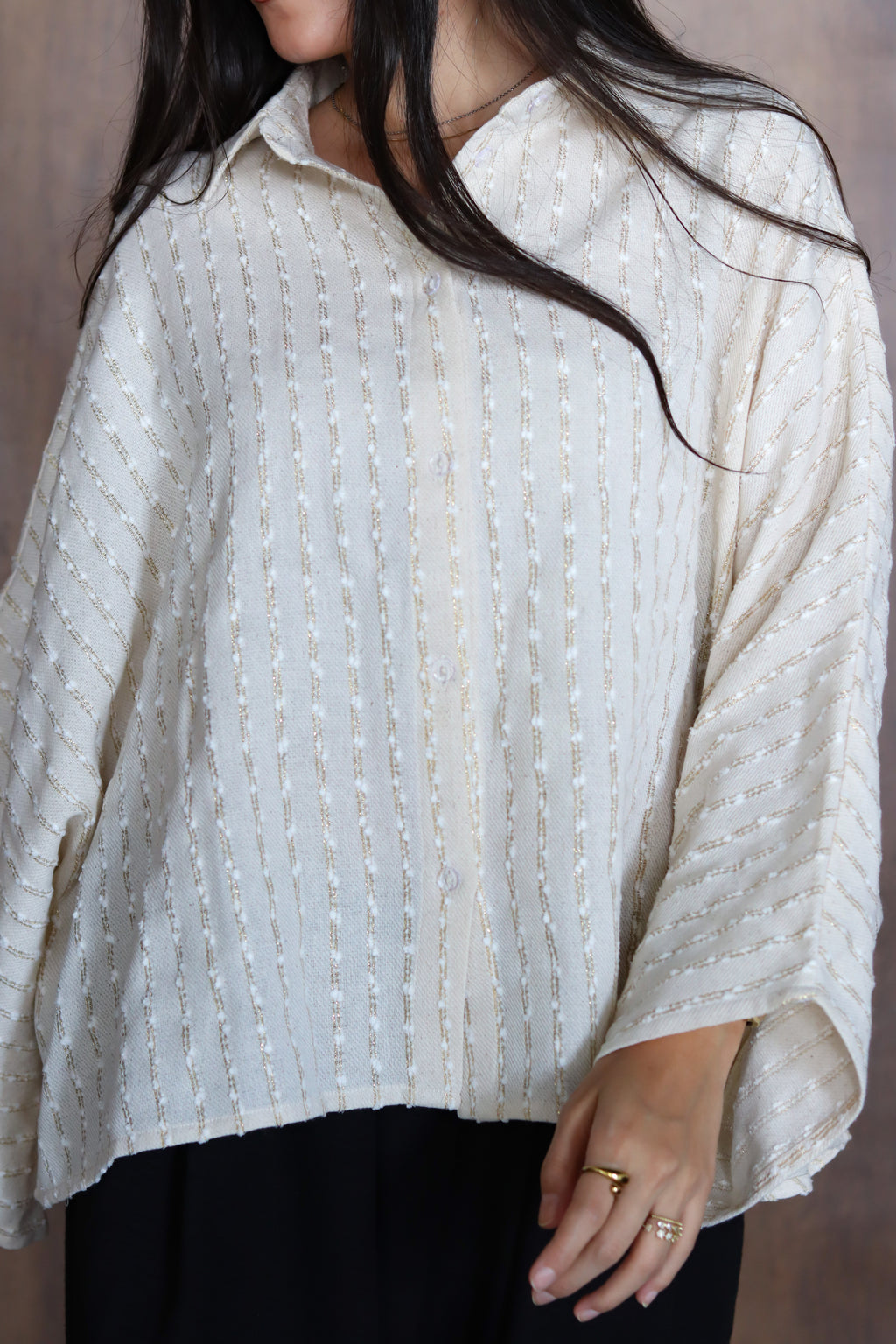 Linen Striped Top in Off-white