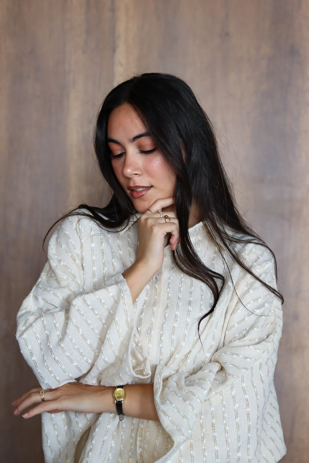 Linen Striped Top in Off-white