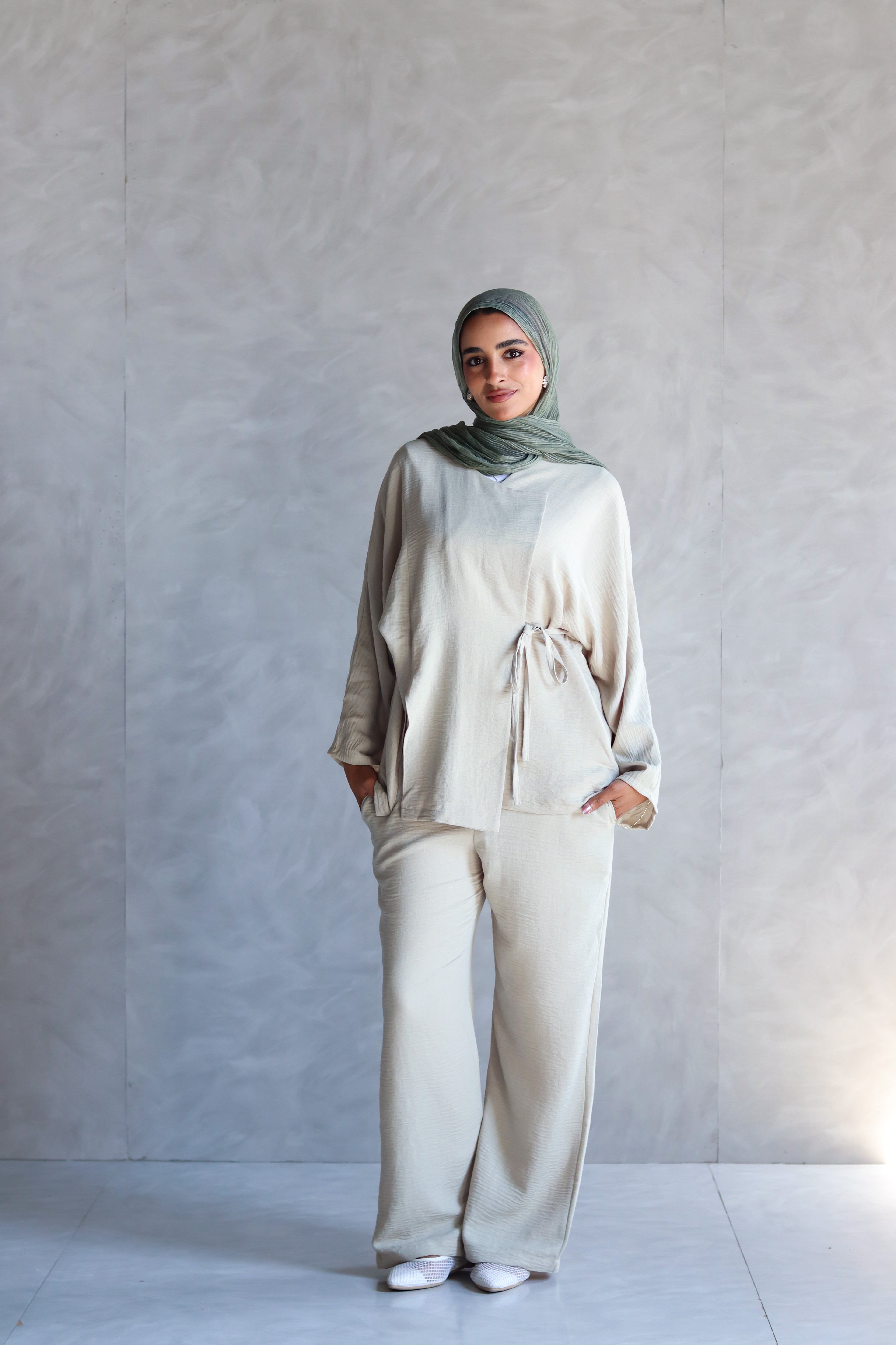 Wide Leg Linen Pants in Beige