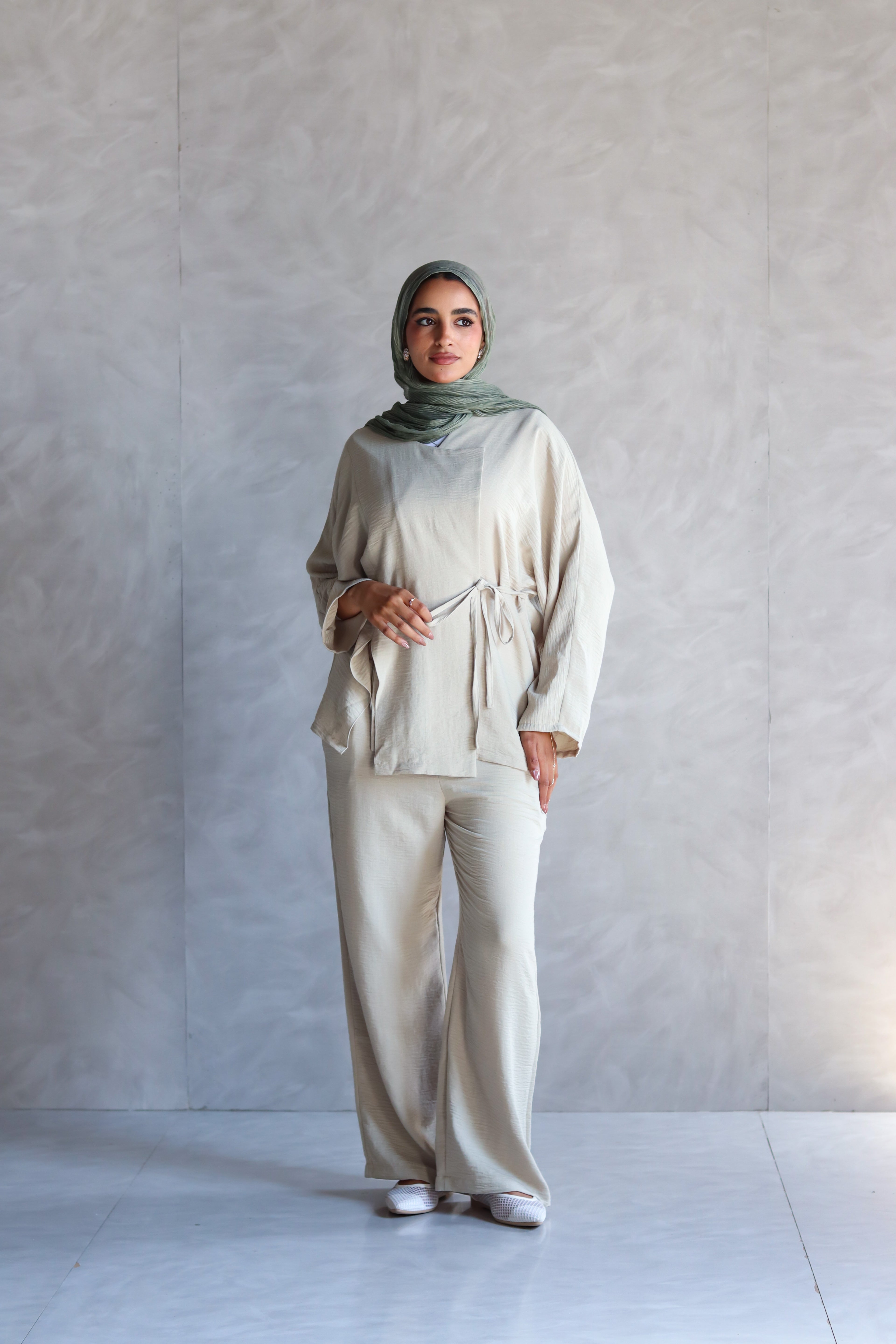 Wide Leg Linen Pants in Beige