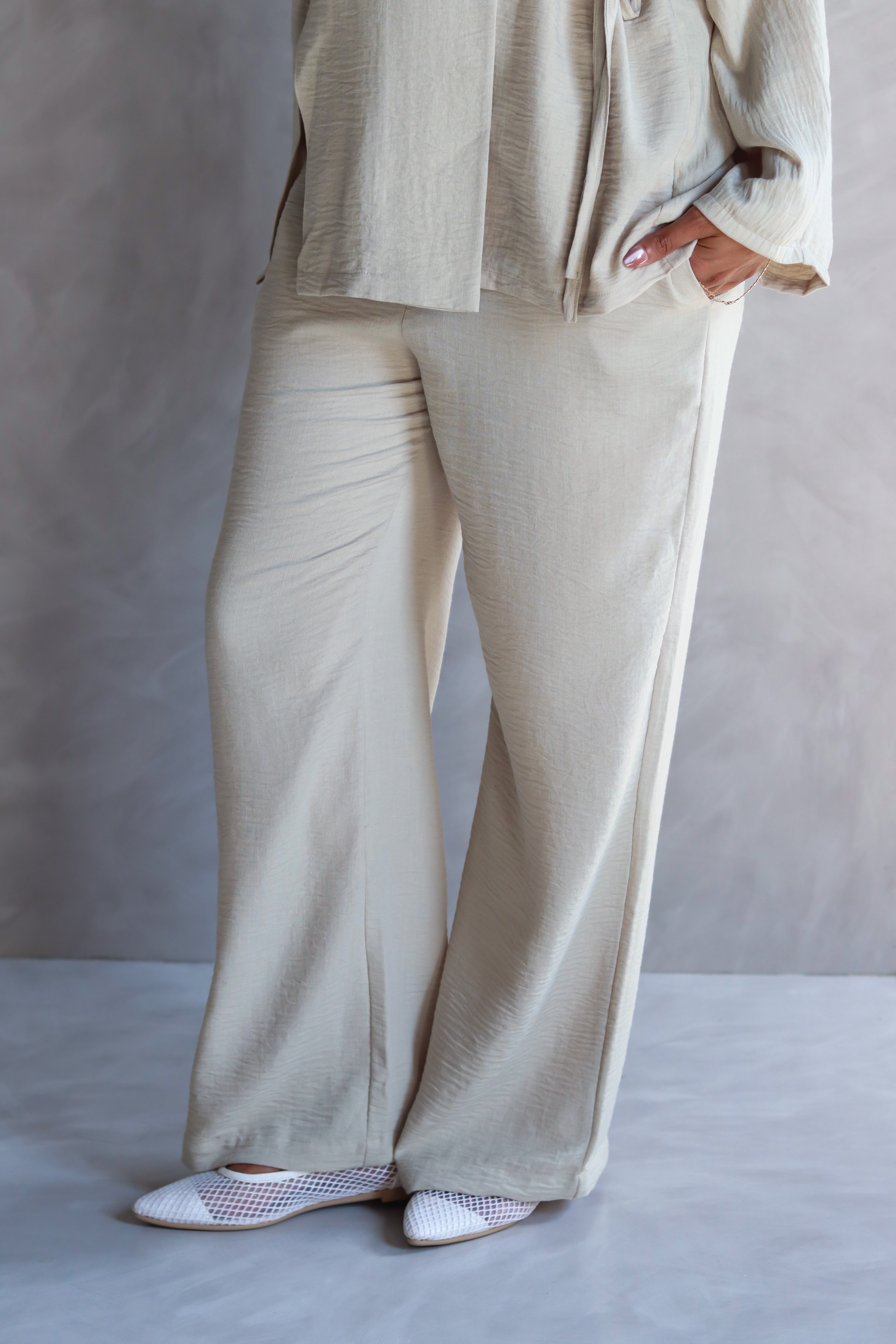 Wide Leg Linen Pants in Beige
