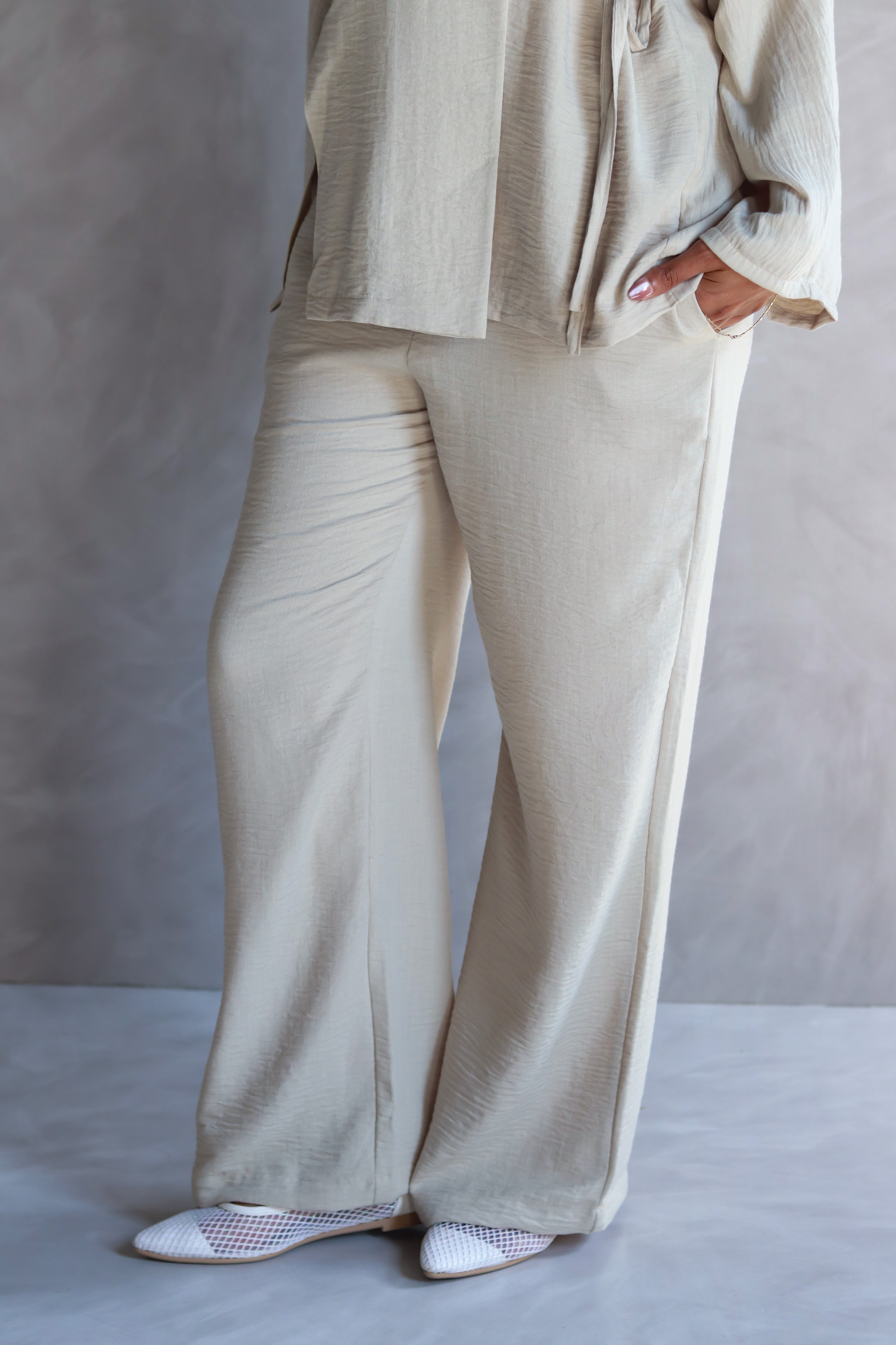 Wide Leg Linen Pants in Beige