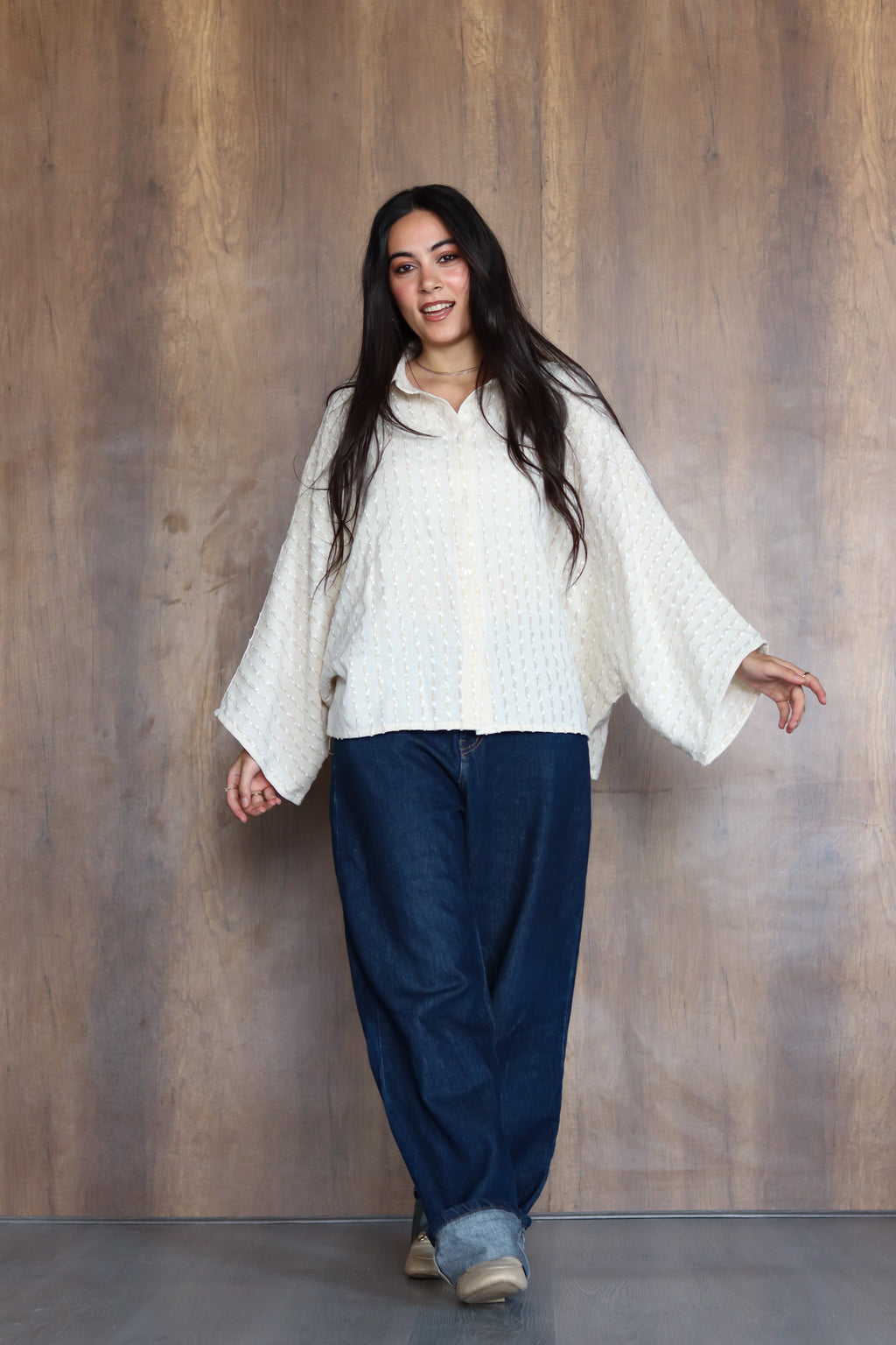 Linen Striped Top in Off-white