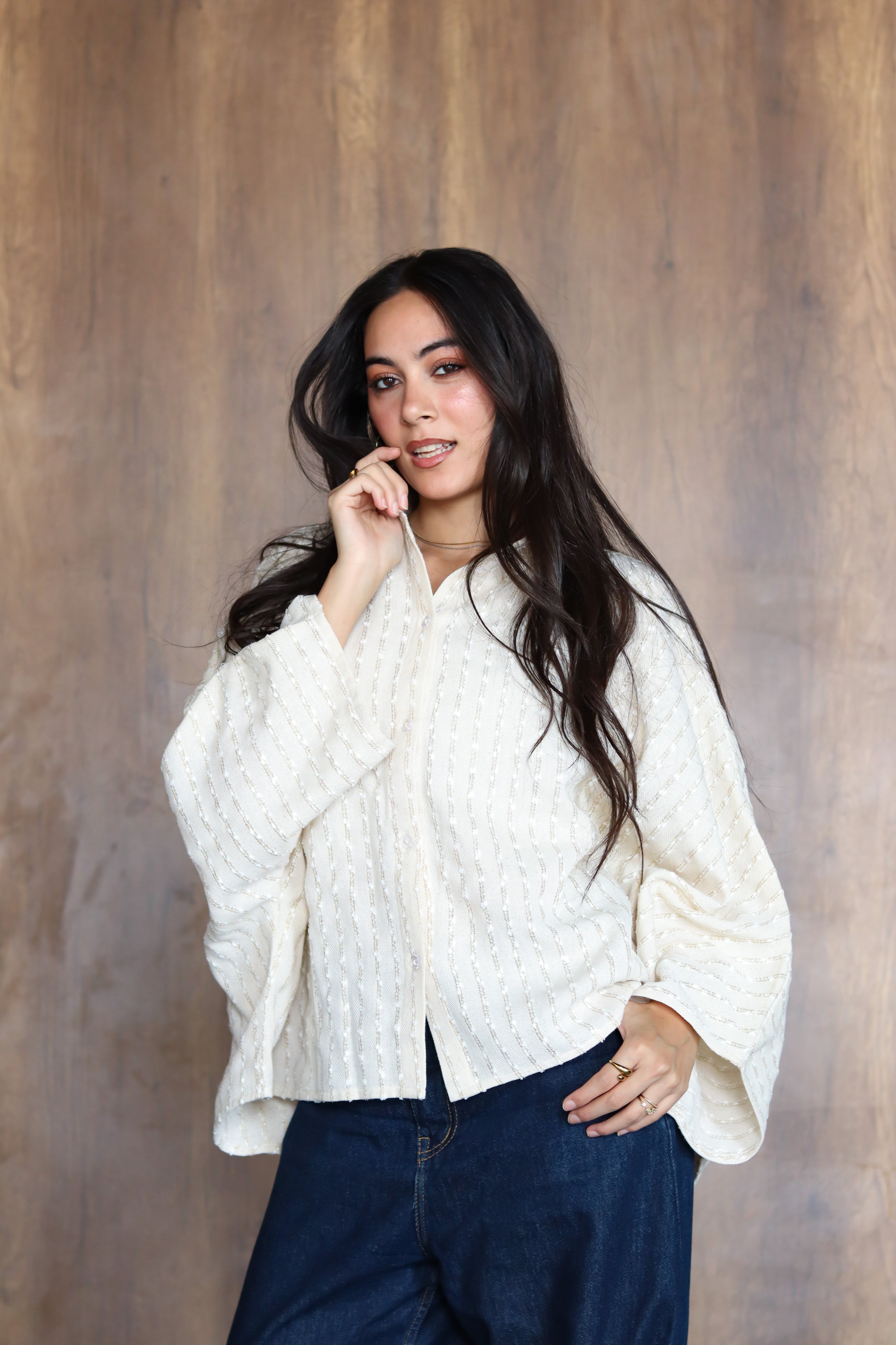Linen Striped Top in Off-white