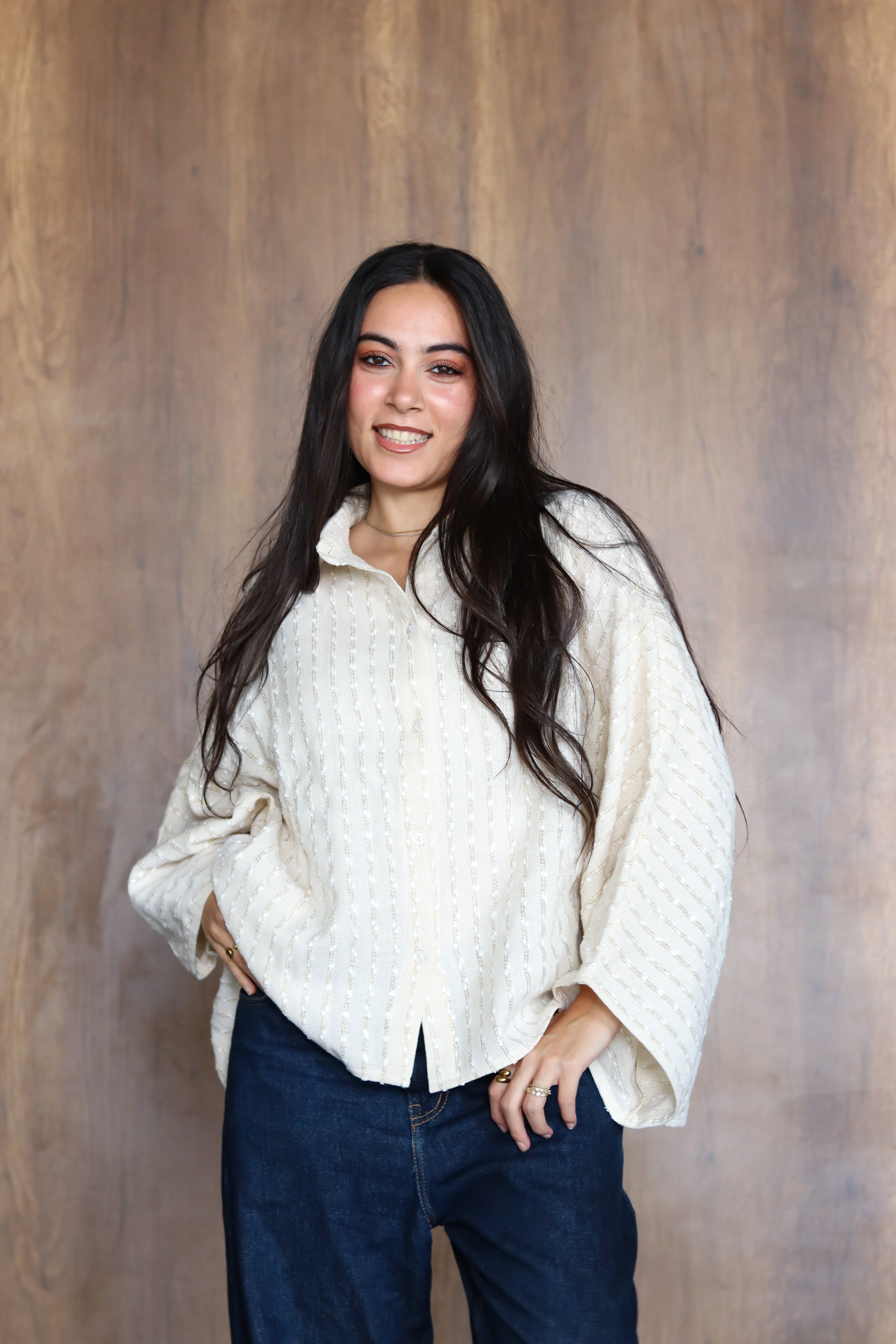 Linen Striped Top in Off-white