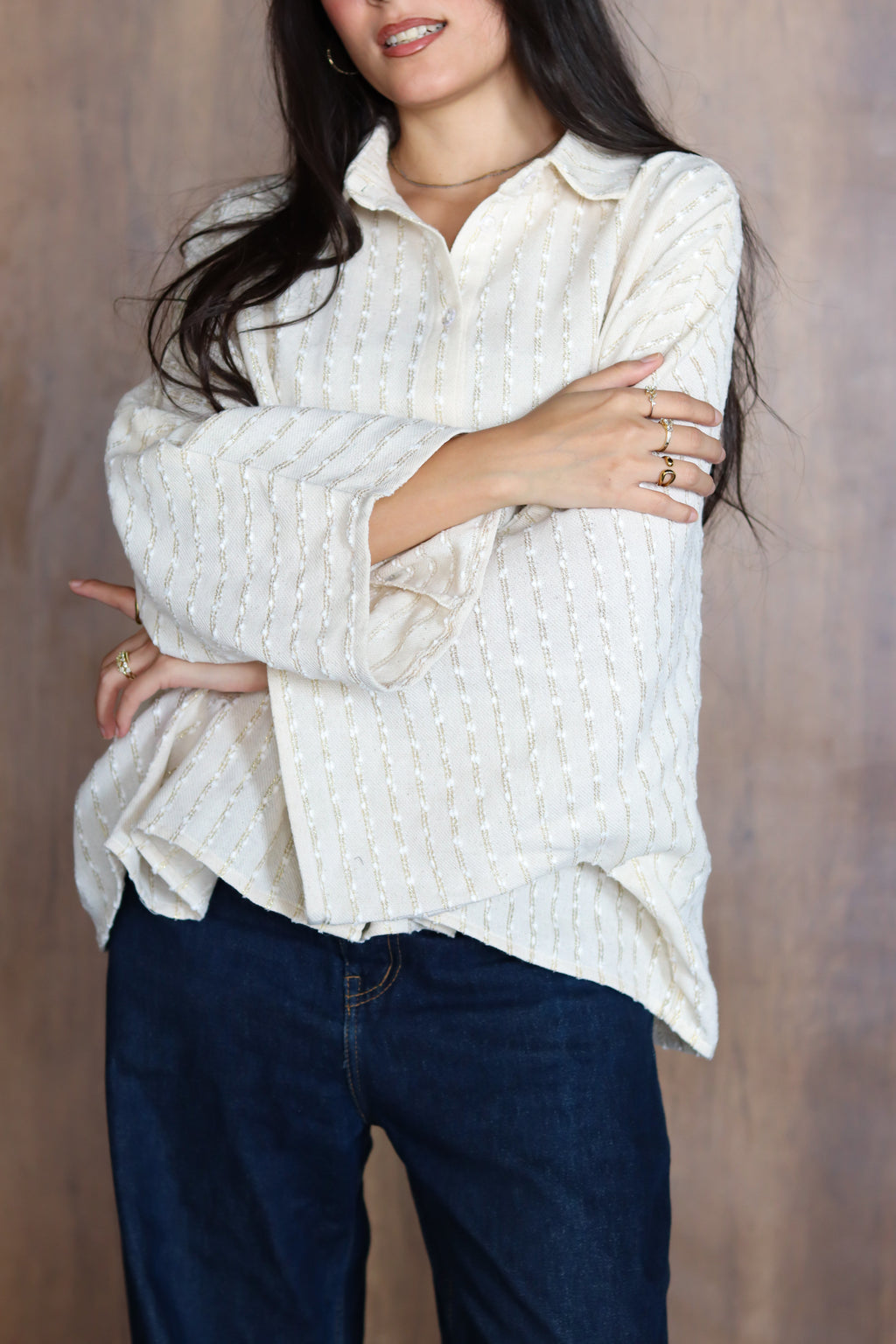 Linen Striped Top in Off-white