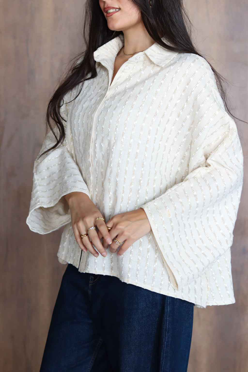 Linen Striped Top in Off-white