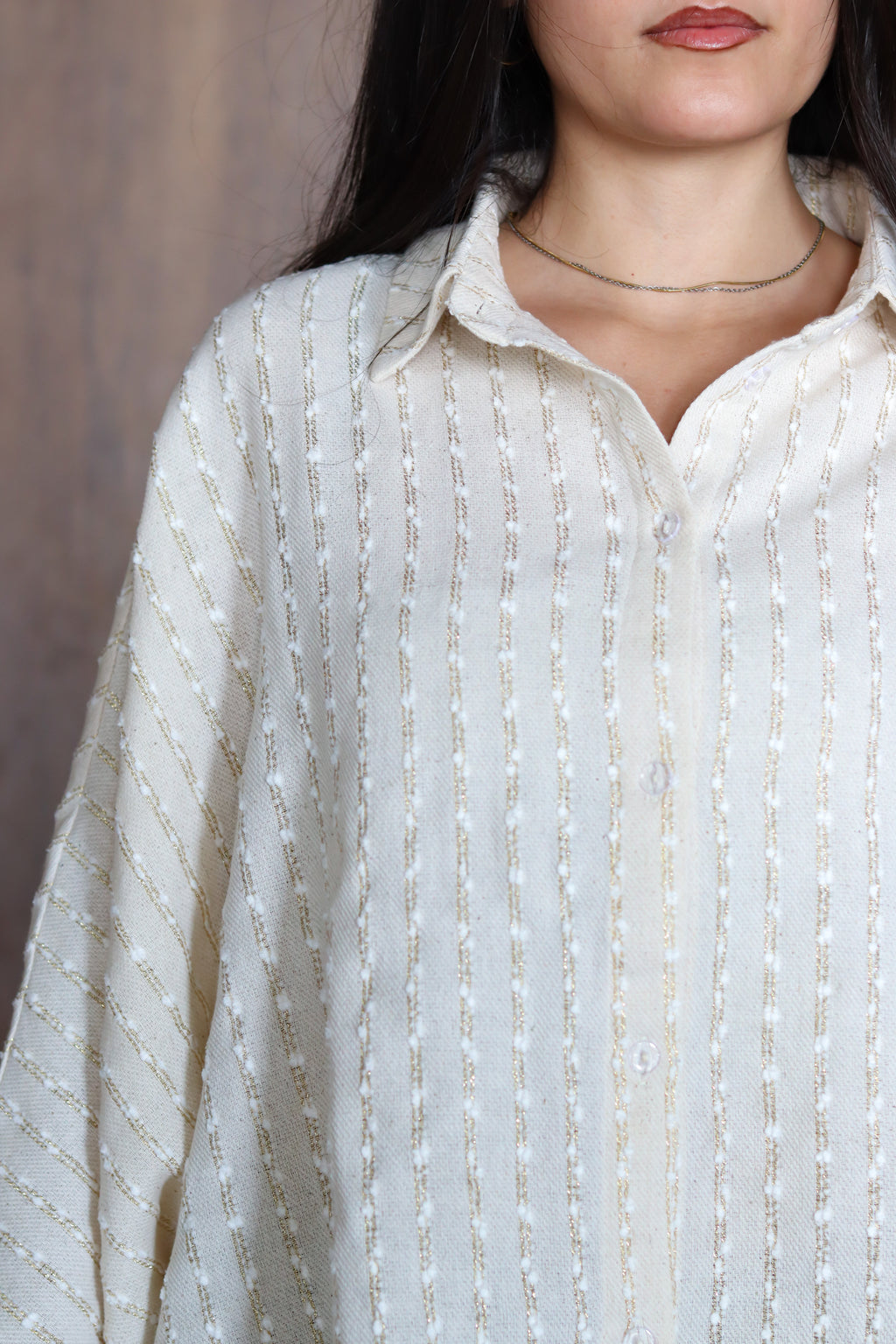 Linen Striped Top in Off-white