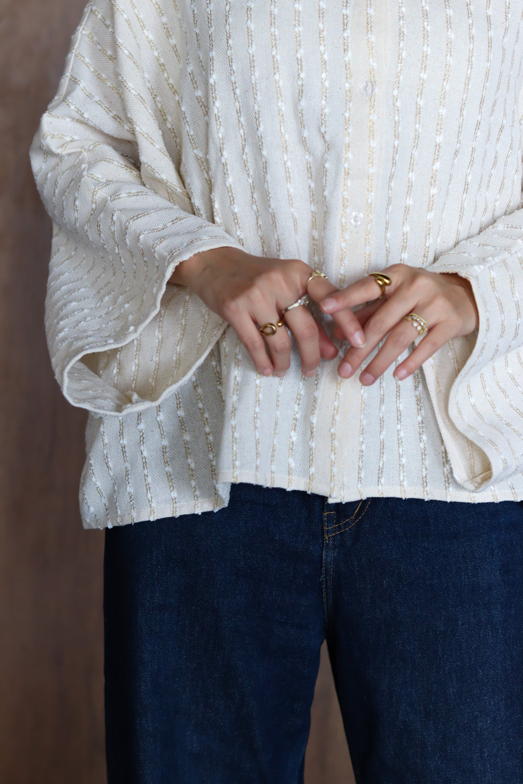 Linen Striped Top in Off-white