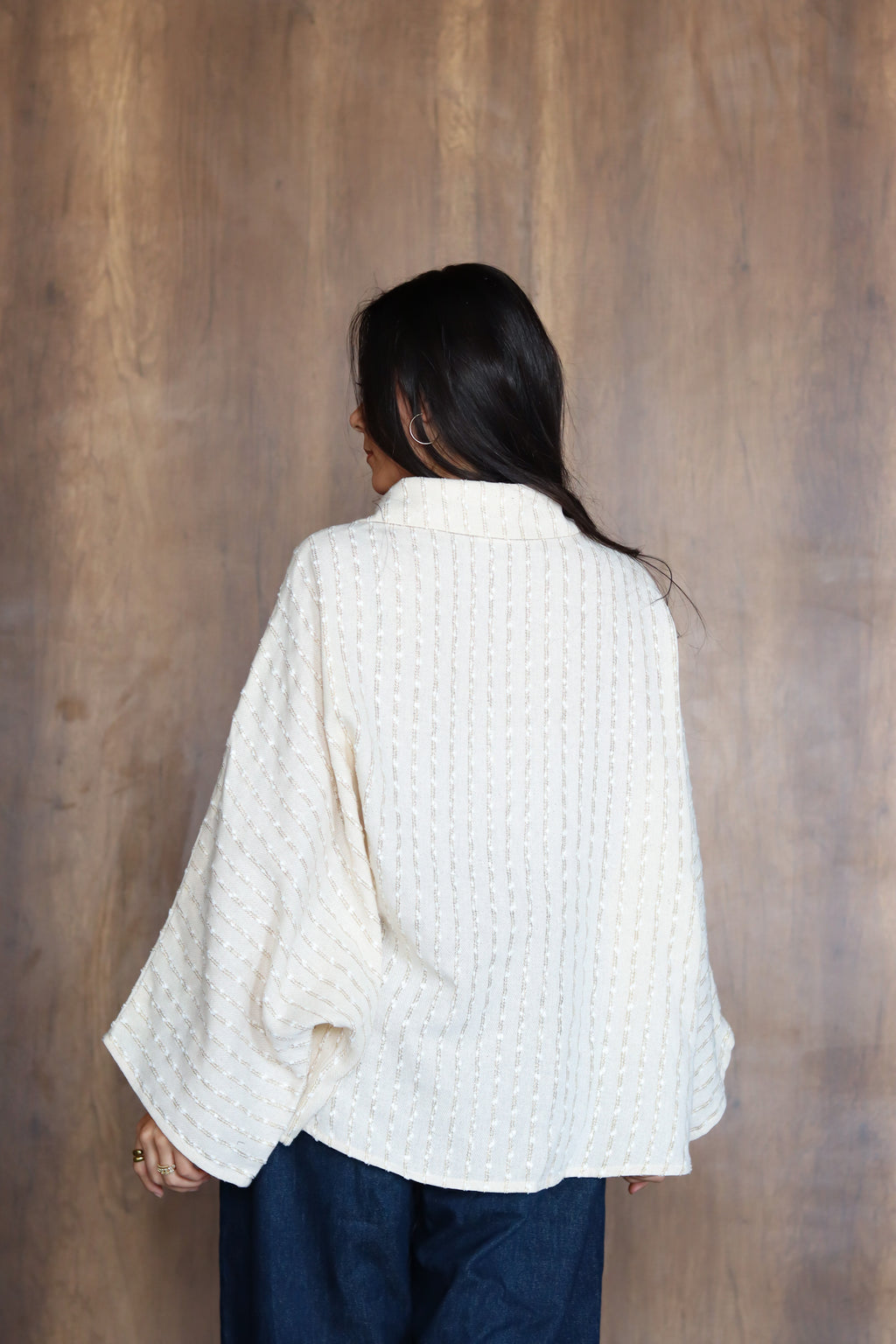 Linen Striped Top in Off-white