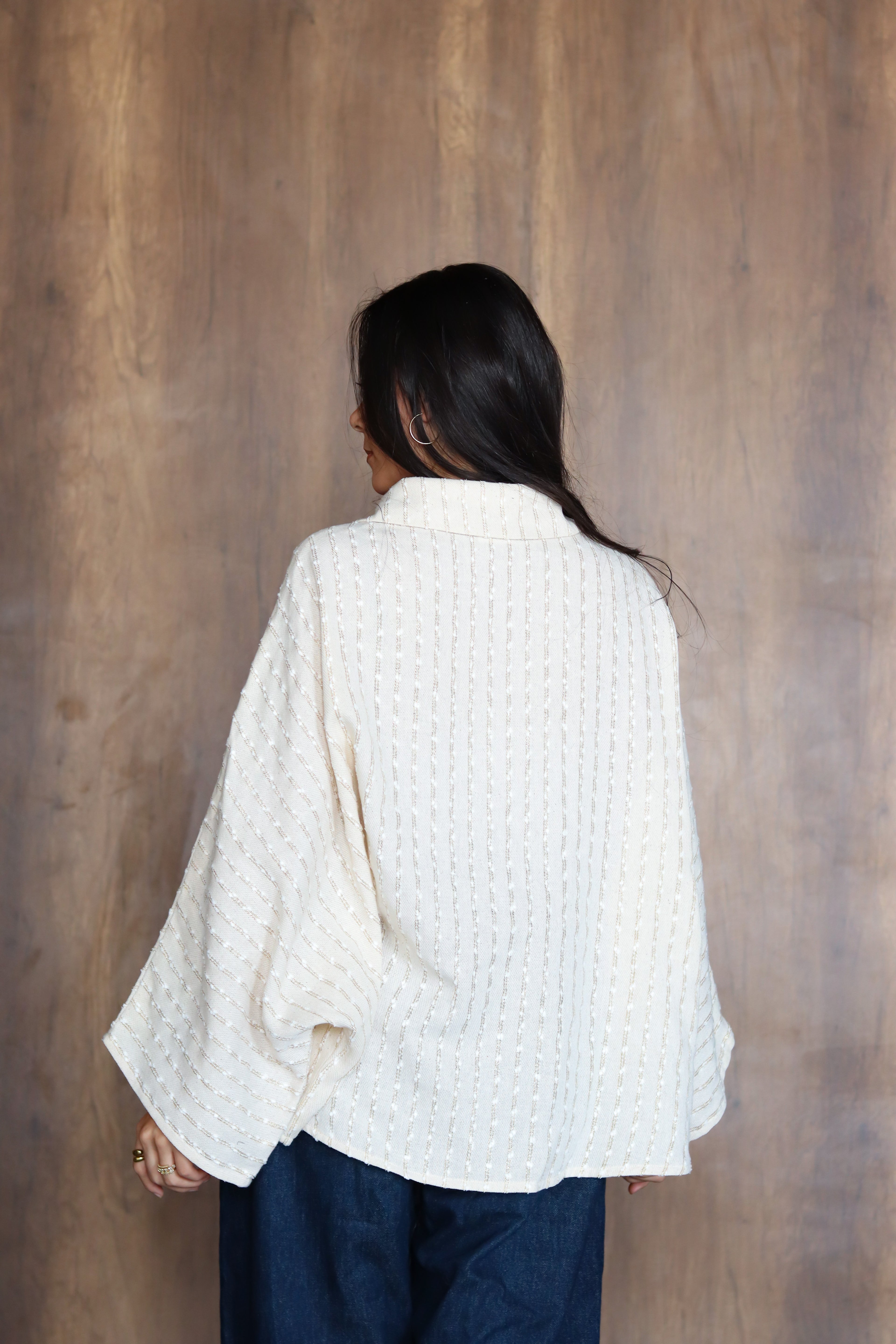 Linen Striped Top in Off-white