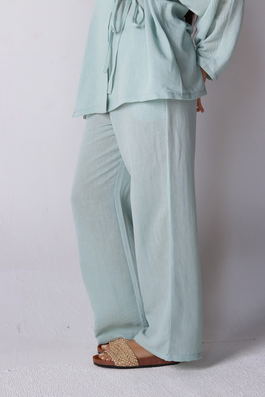 Wide Leg Linen Pants in Mint