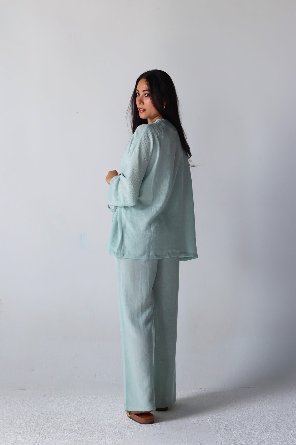 Wide Leg Linen Pants in Mint