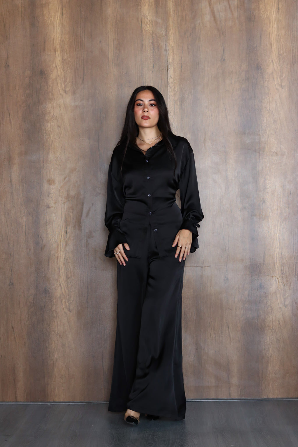 Flowy Satin Pants in Black