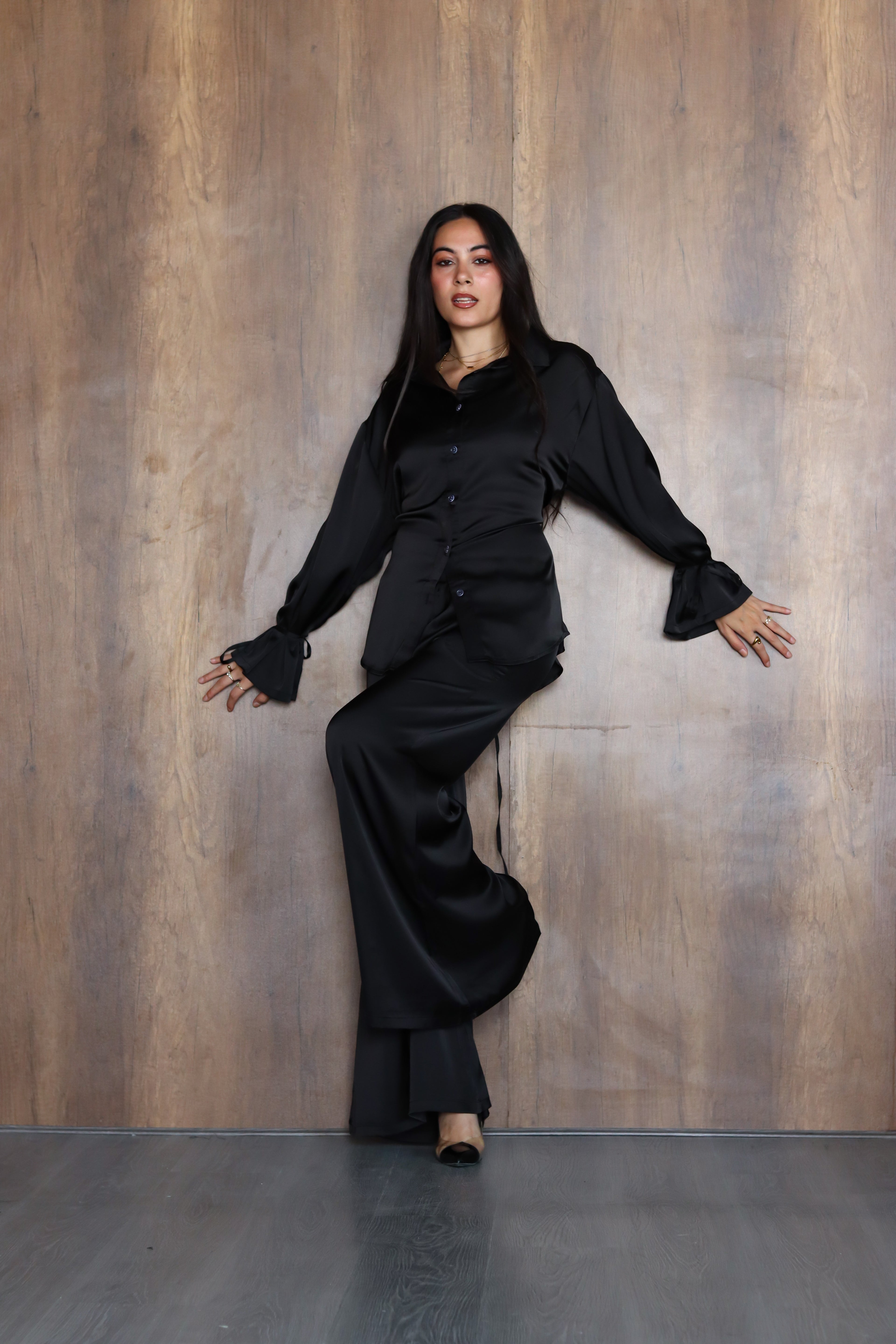 Flowy Satin Pants in Black