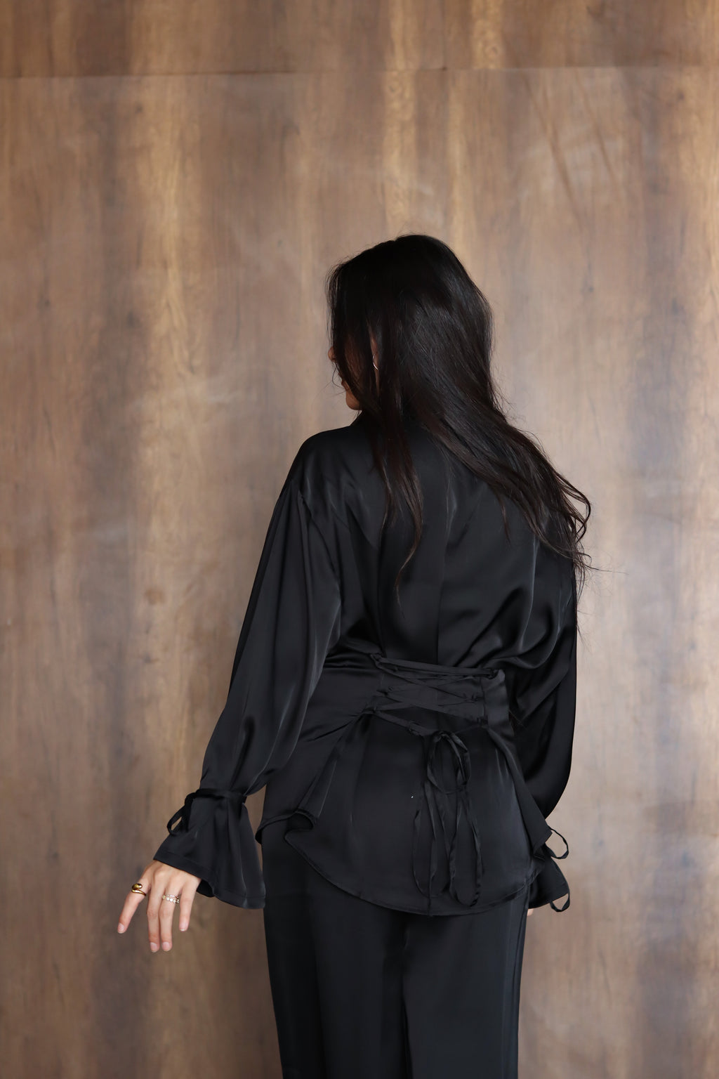 Satin Lace-up Set in Black