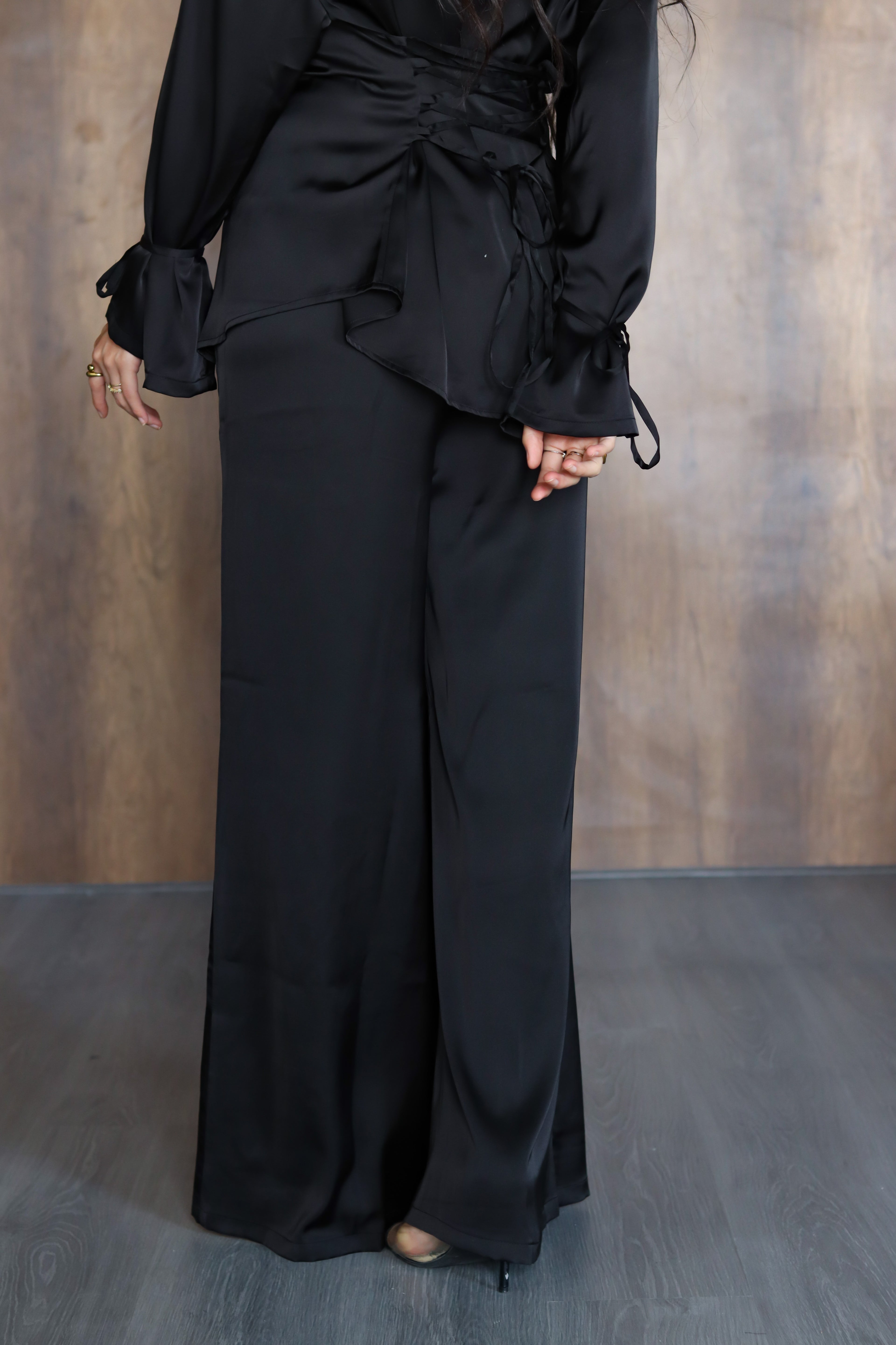 Flowy Satin Pants in Black