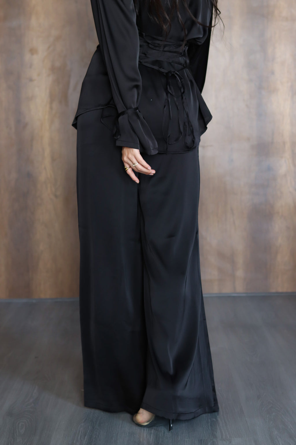 Flowy Satin Pants in Black