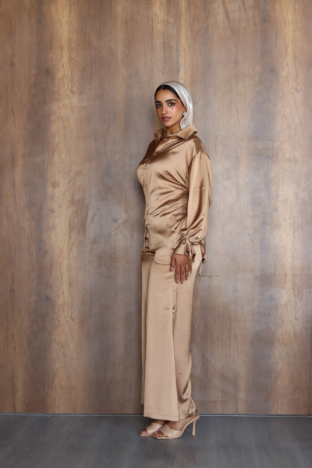 Satin Lace-up Set in Gold