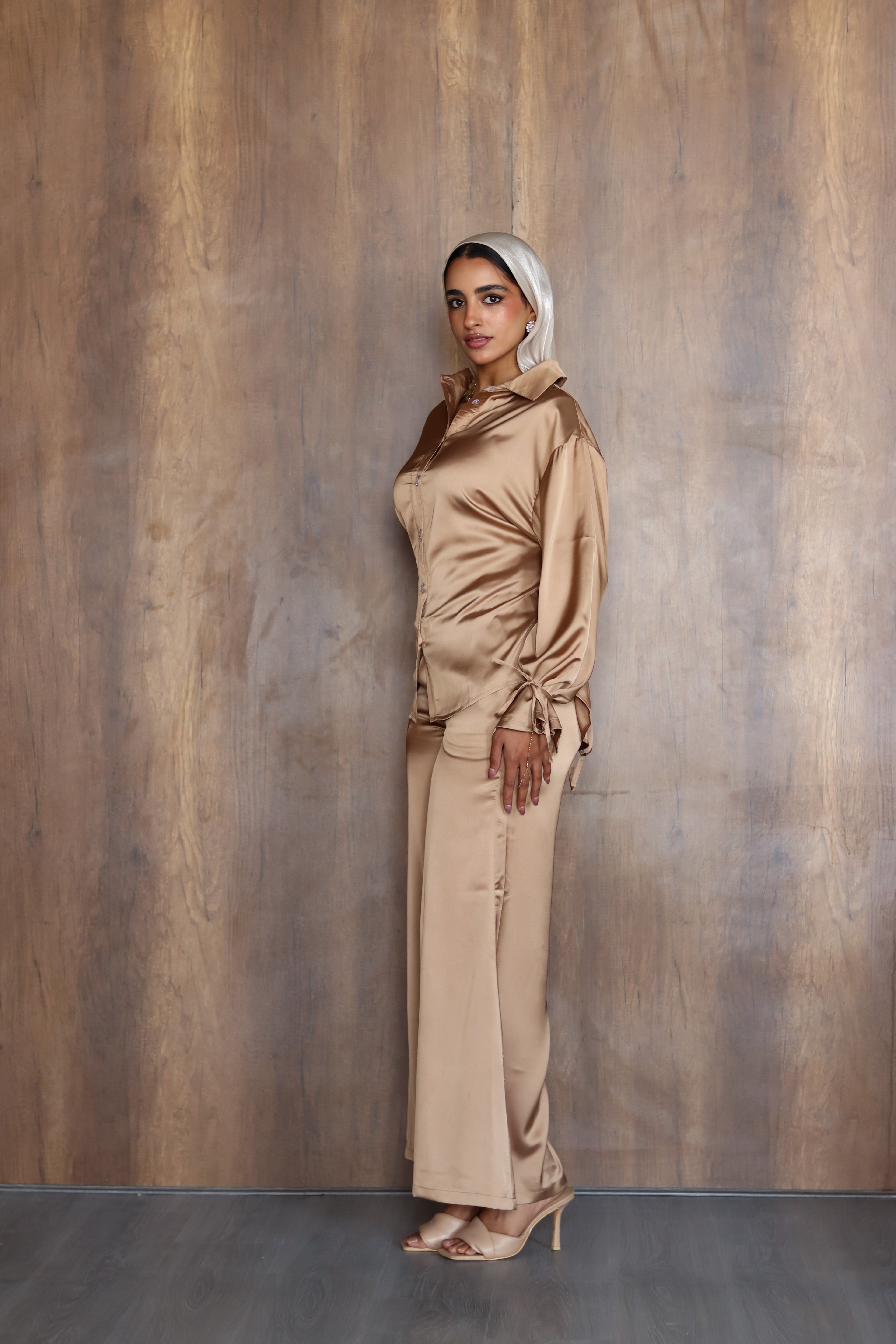 Satin Lace-up Set in Gold