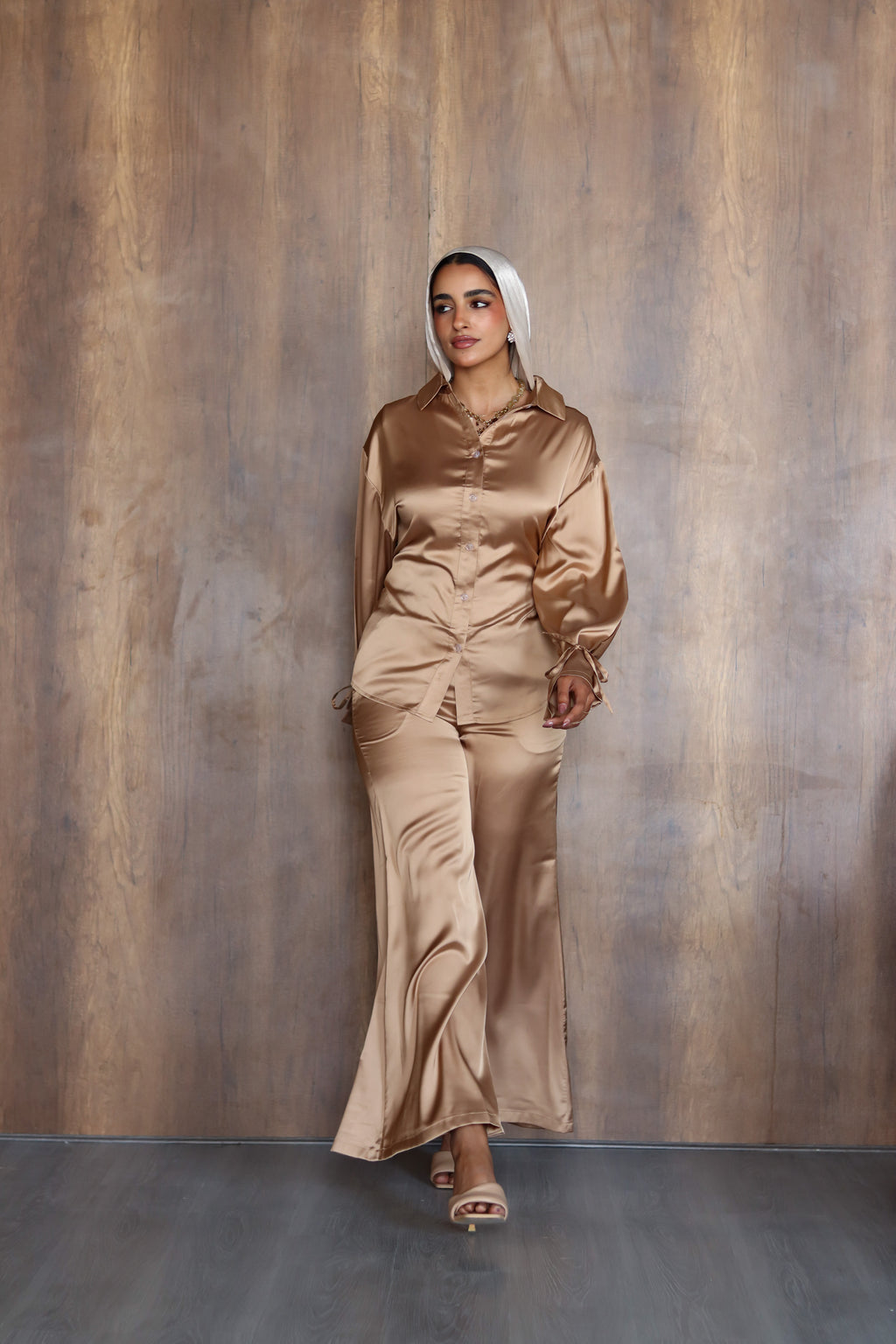 Flowy Satin Pants in Gold