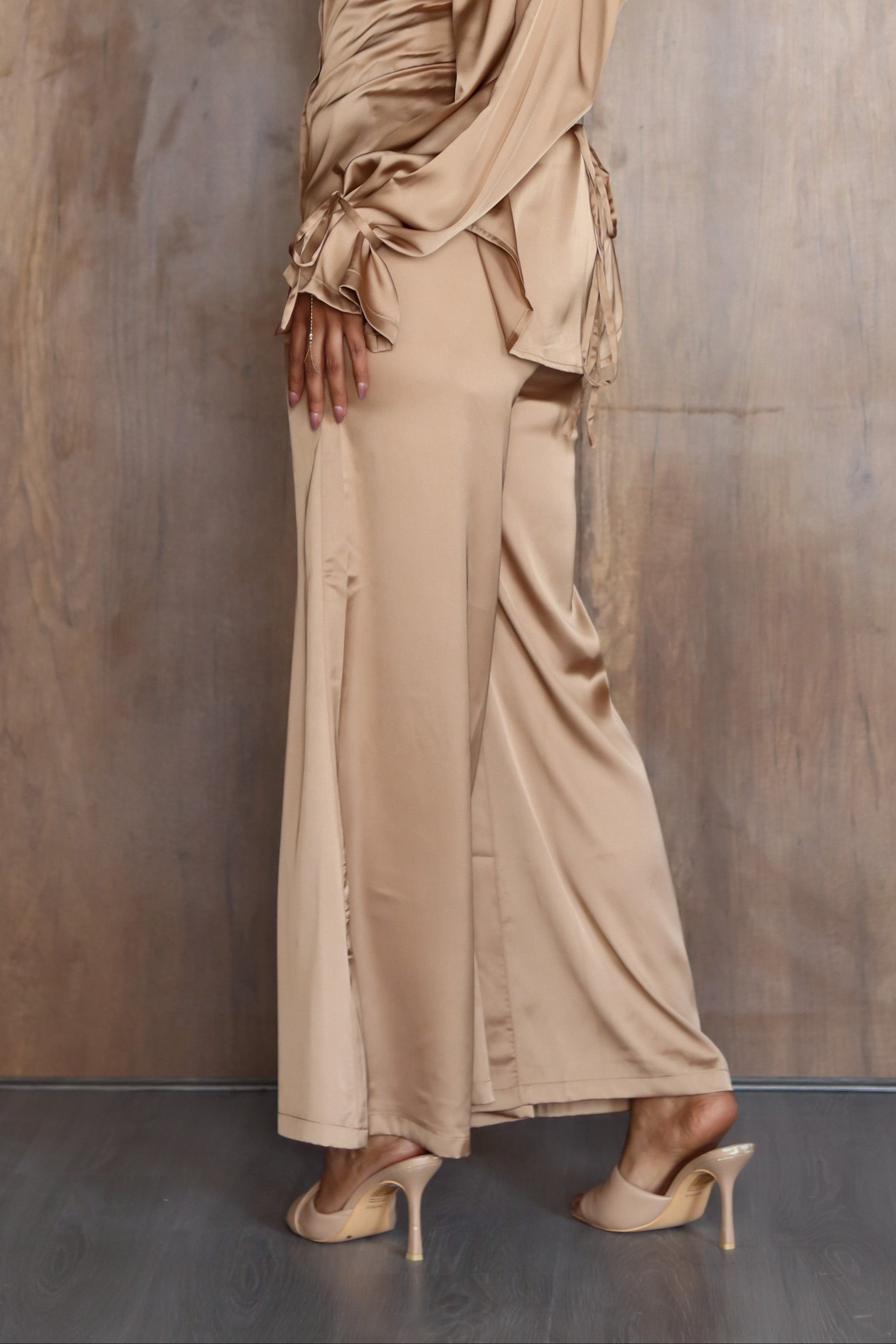 Flowy Satin Pants in Gold