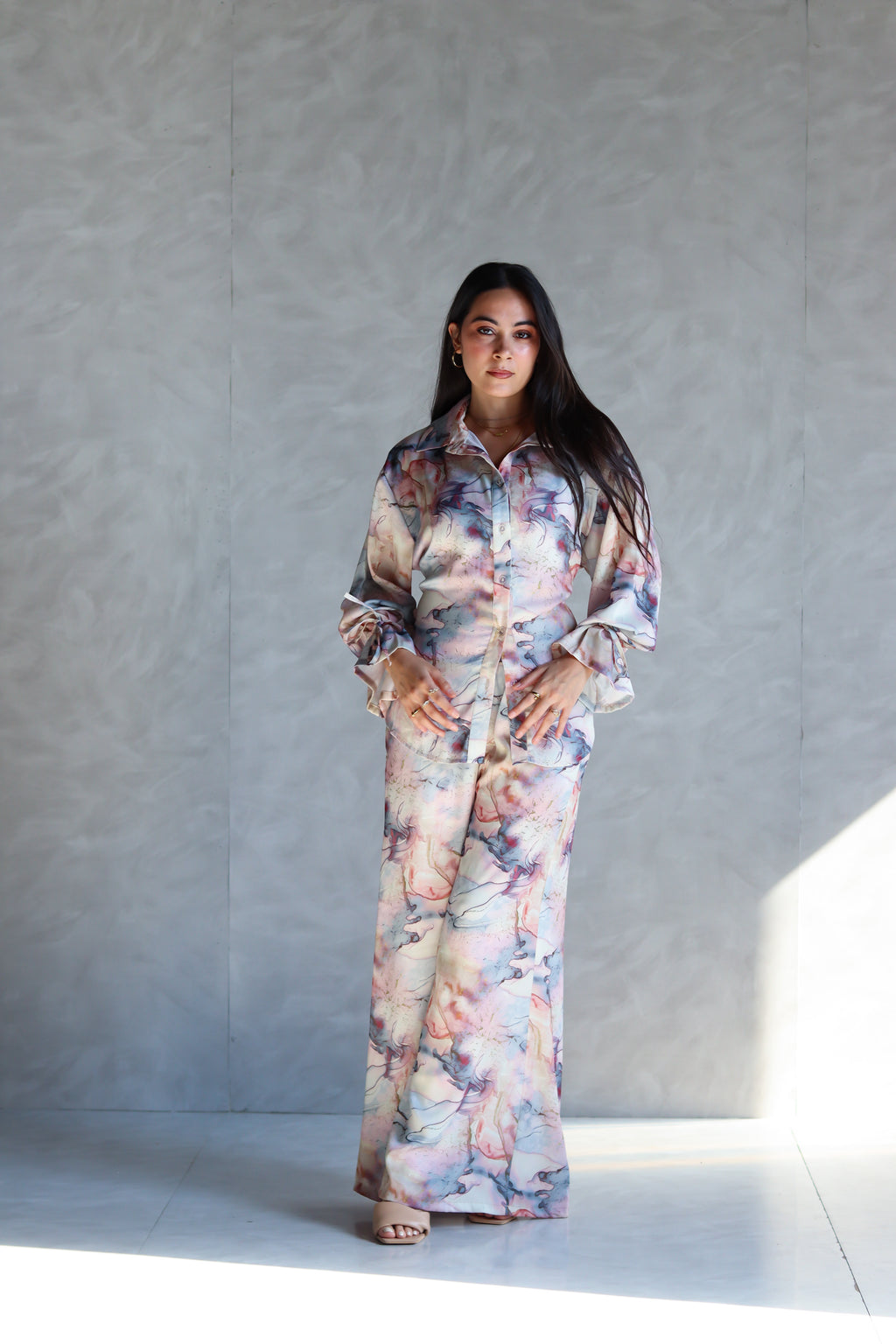 Printed Soft Lace-up Set in Marble