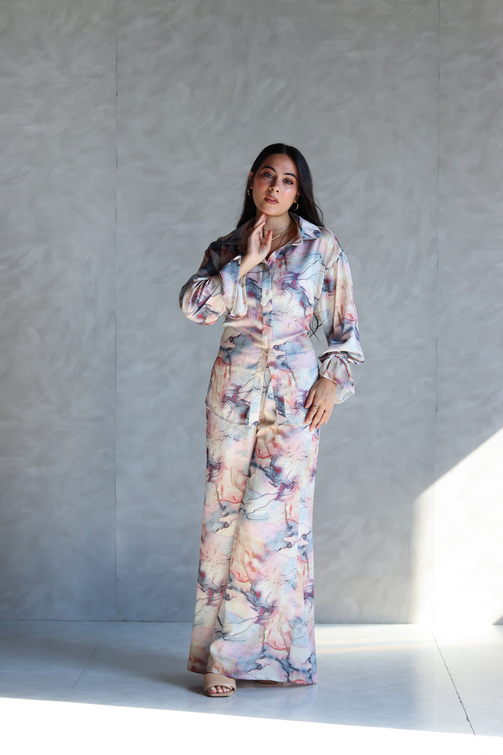 Printed Soft Lace-up Set in Marble