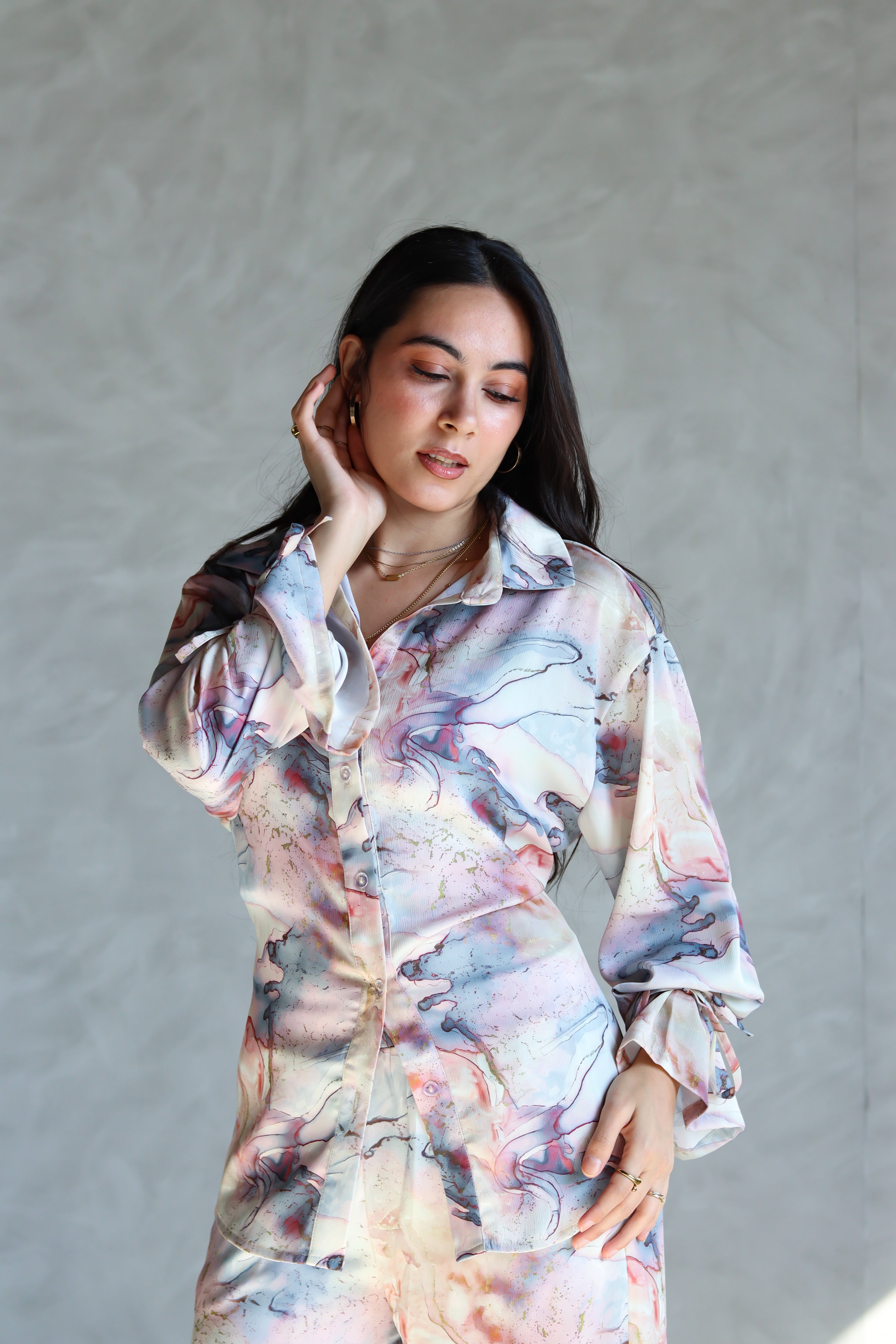 Printed Soft Lace-up Set in Marble