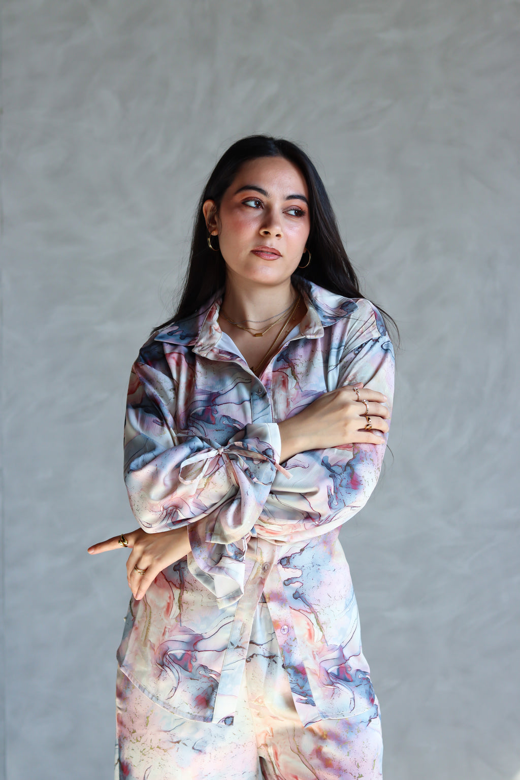 Printed Soft Lace-up Set in Marble