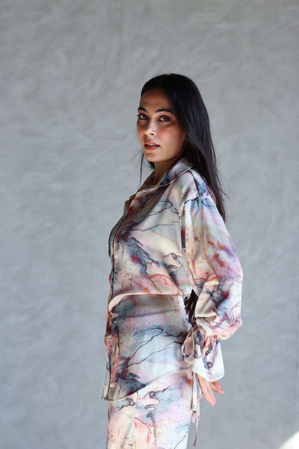 Printed Soft Lace-up Set in Marble