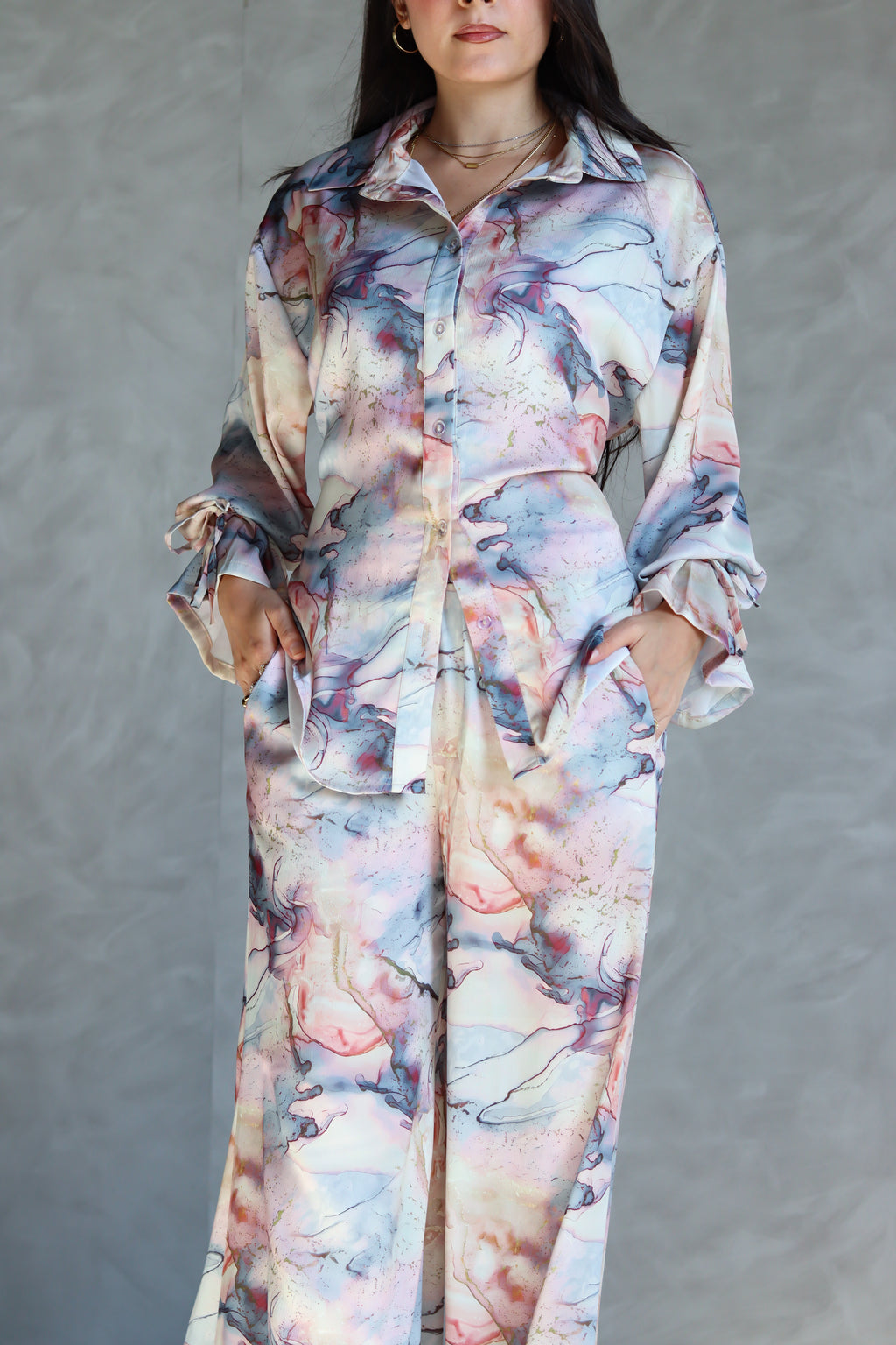 Printed Soft Lace-up Set in Marble