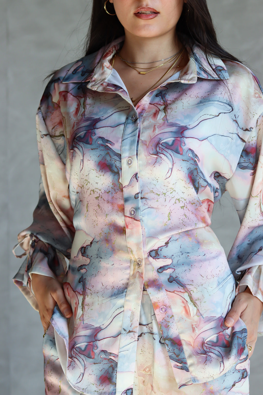 Printed Soft Lace-up Set in Marble
